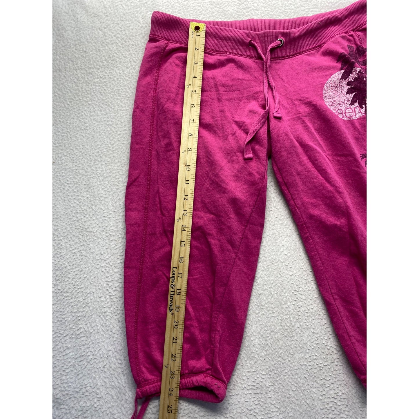 Aeropostale Womens Pink Capri Jogger Pants With Drawstring Waist & Palm Tree Print #7018