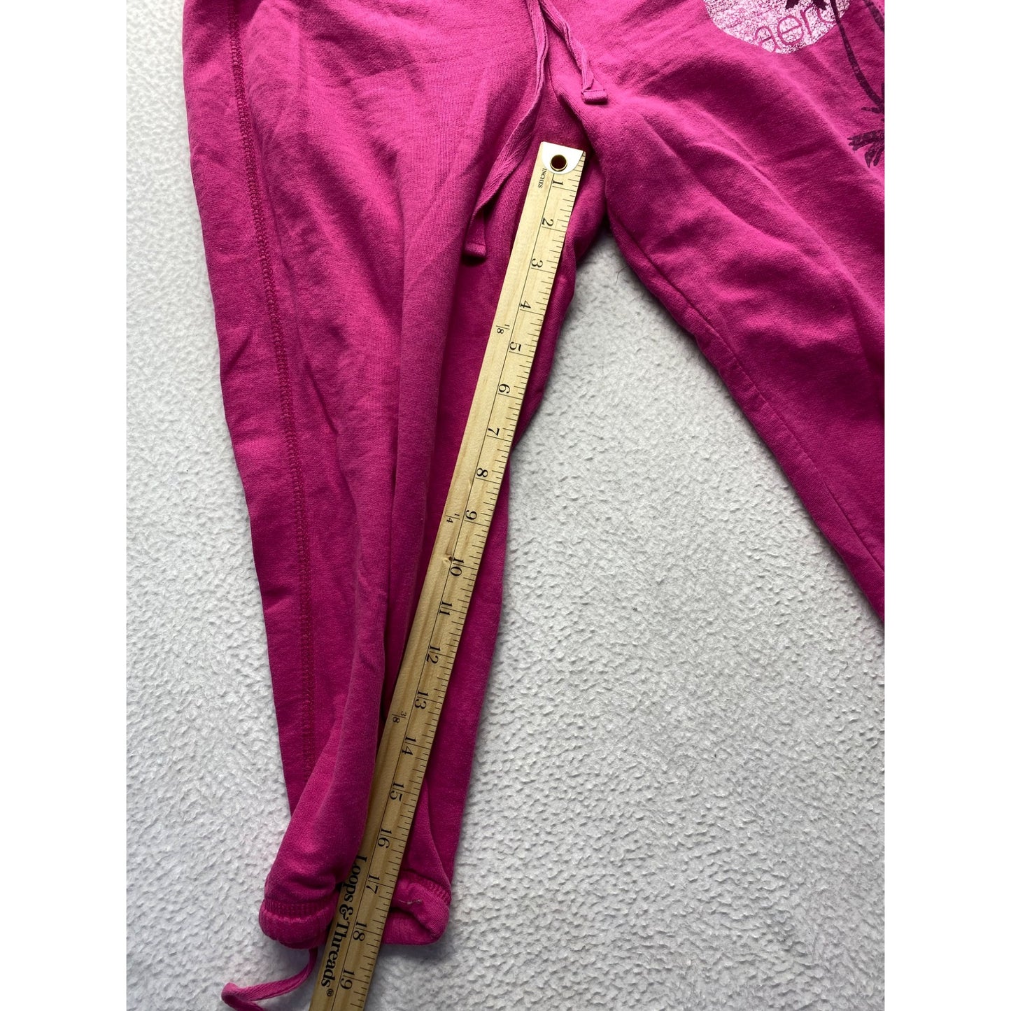 Aeropostale Womens Pink Capri Jogger Pants With Drawstring Waist & Palm Tree Print #7018