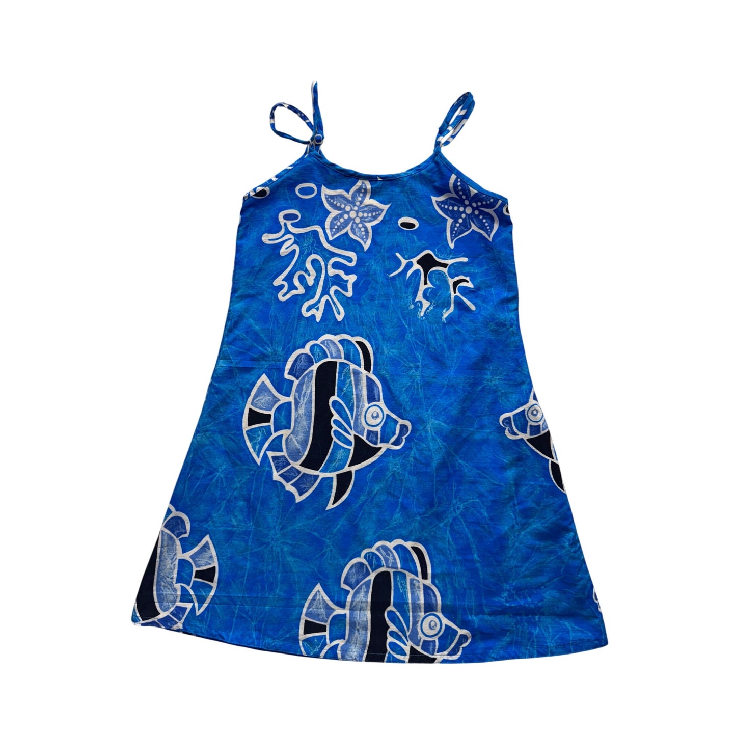 Sleeveless Rima Batik Fish Design Dress L Blue & White #326B