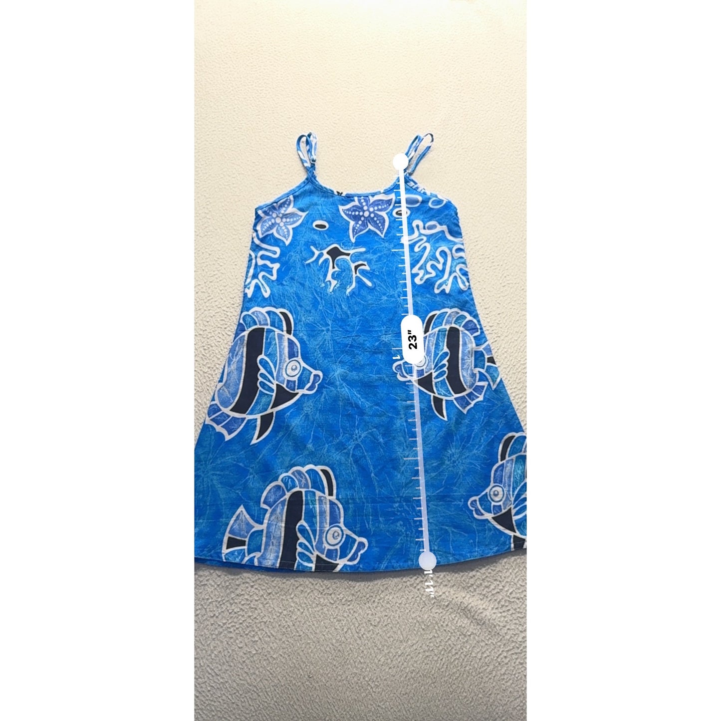 Sleeveless Rima Batik Fish Design Dress L Blue & White #326B