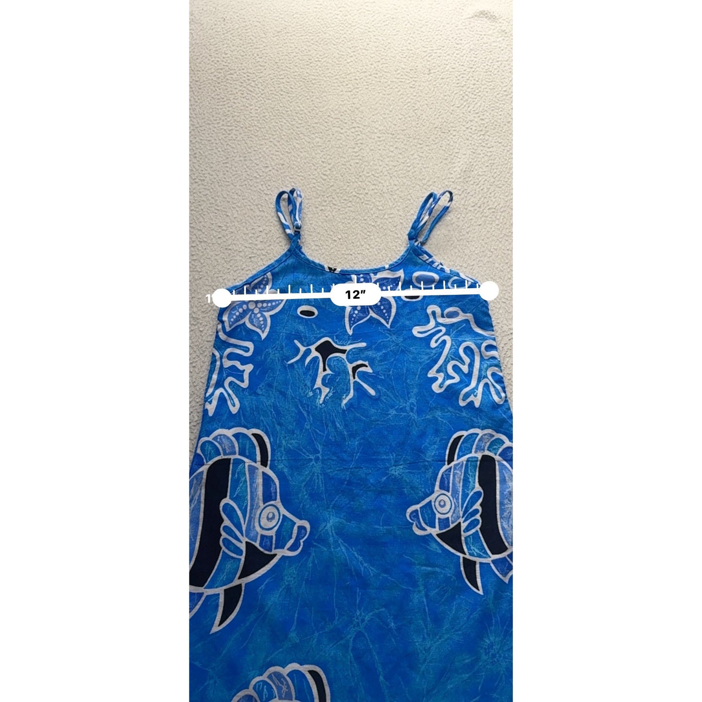Sleeveless Rima Batik Fish Design Dress L Blue & White #326B
