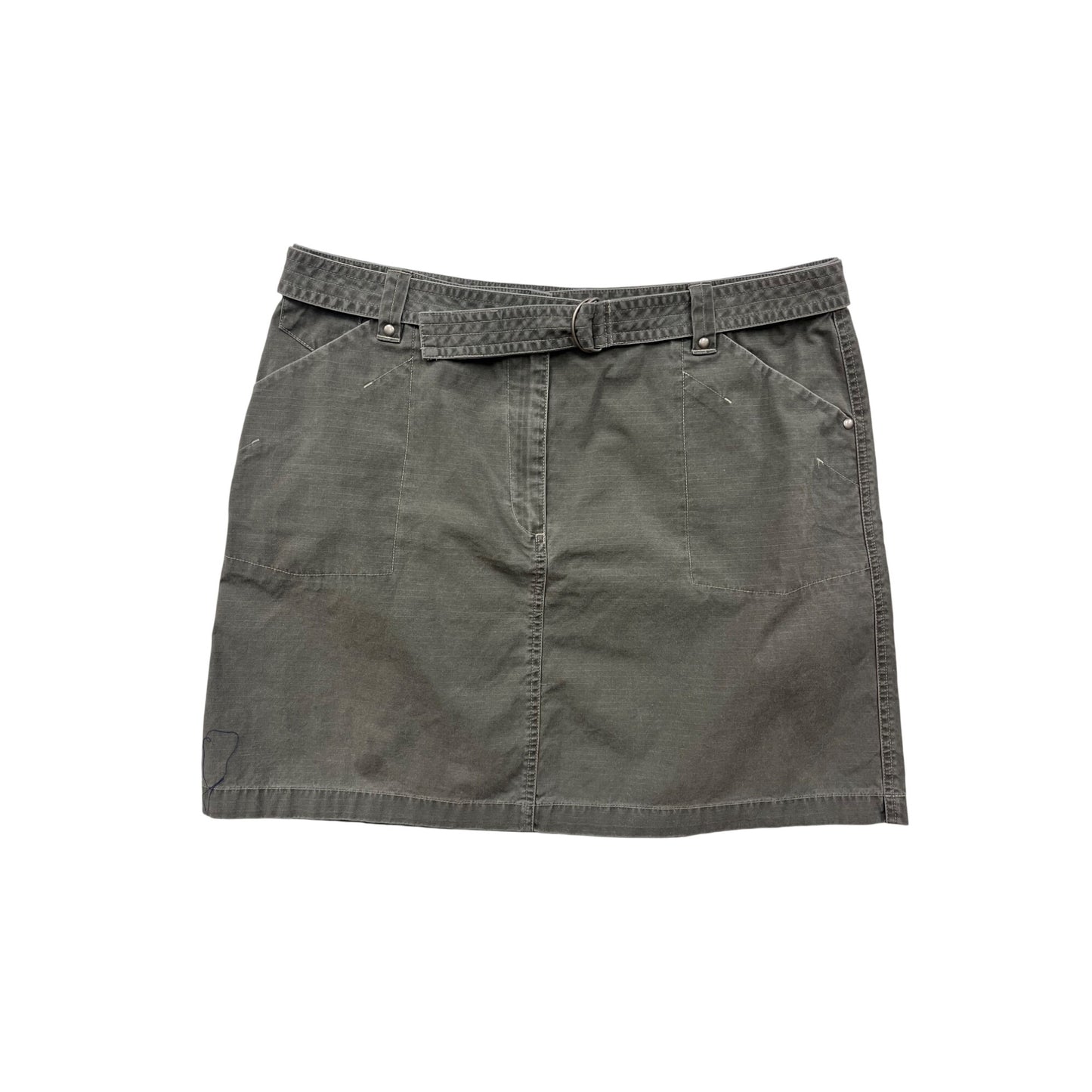L.L.Bean Womens Olive Green Skirt Size 18R With Belted Waist & Pockets #6893