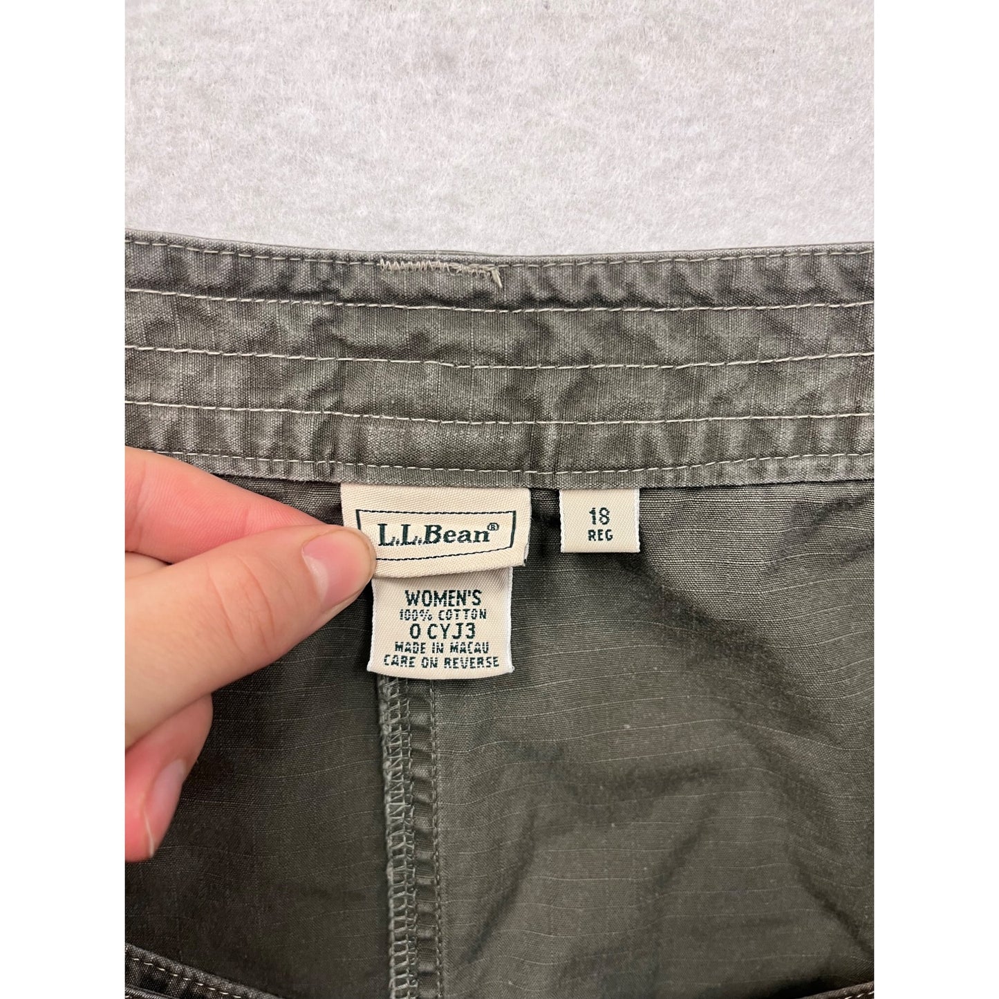 L.L.Bean Womens Olive Green Skirt Size 18R With Belted Waist & Pockets #6893