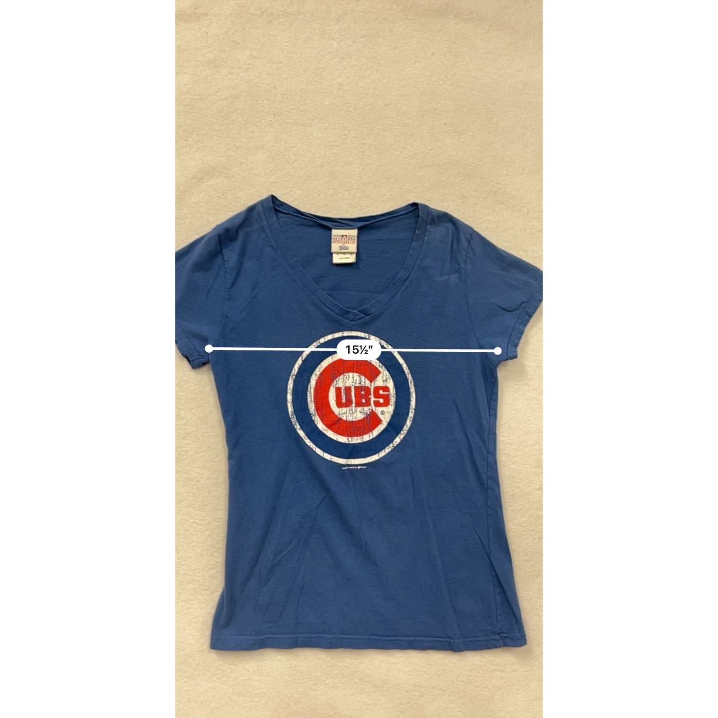 Chicago Cubs Womens Large V-Neck Blue T-Shirt Genuine Merchandise #6745