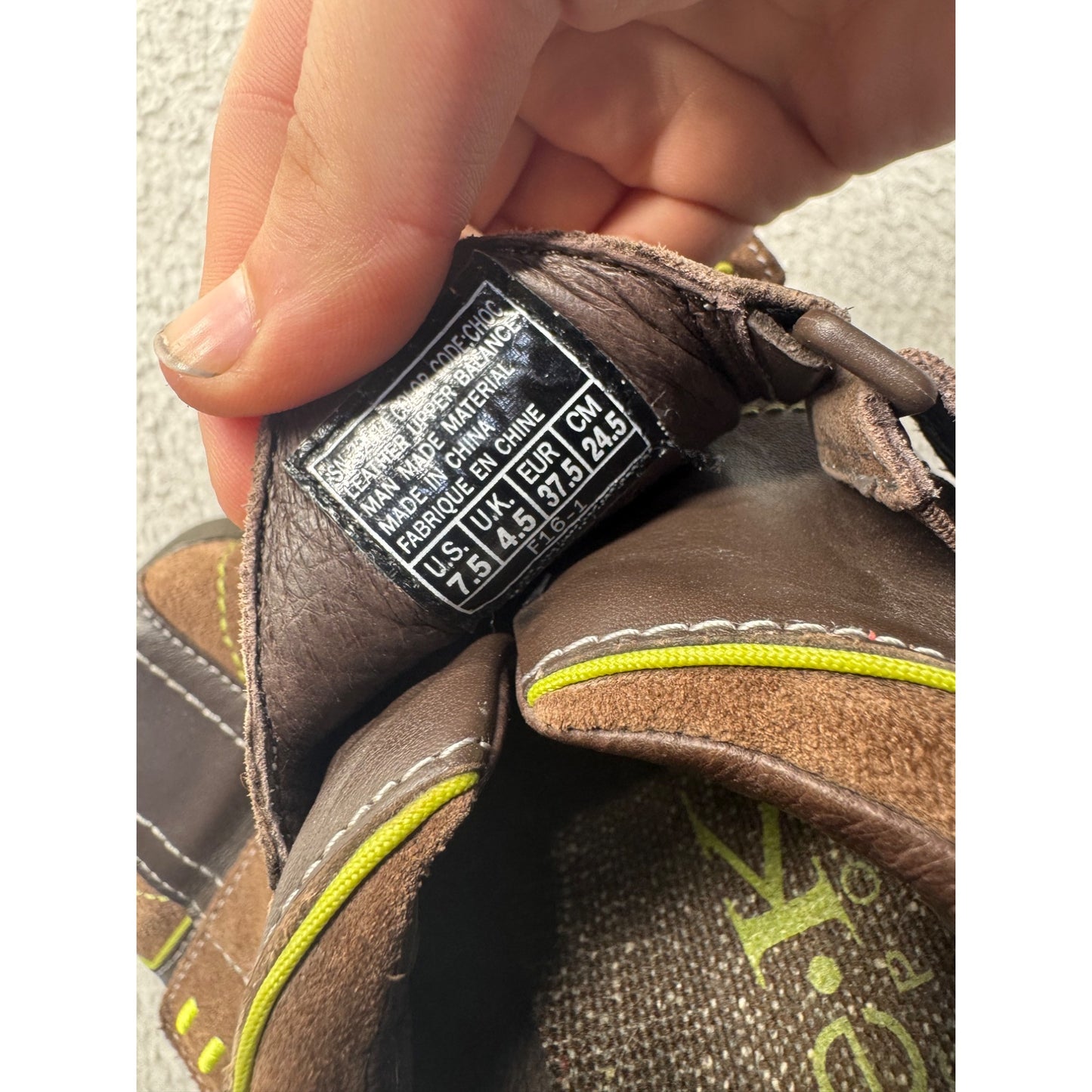 Michelin K Brown & Lime Green Leather/Suede Casual Velcro Sneakers #9472