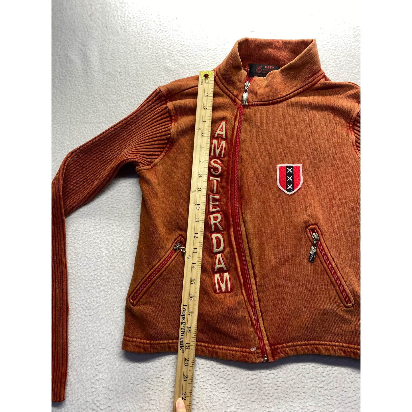Amsterdam Orange Zip-Up Sweatshirt With Ribbed Sleeves & Embroidered Logo #7368