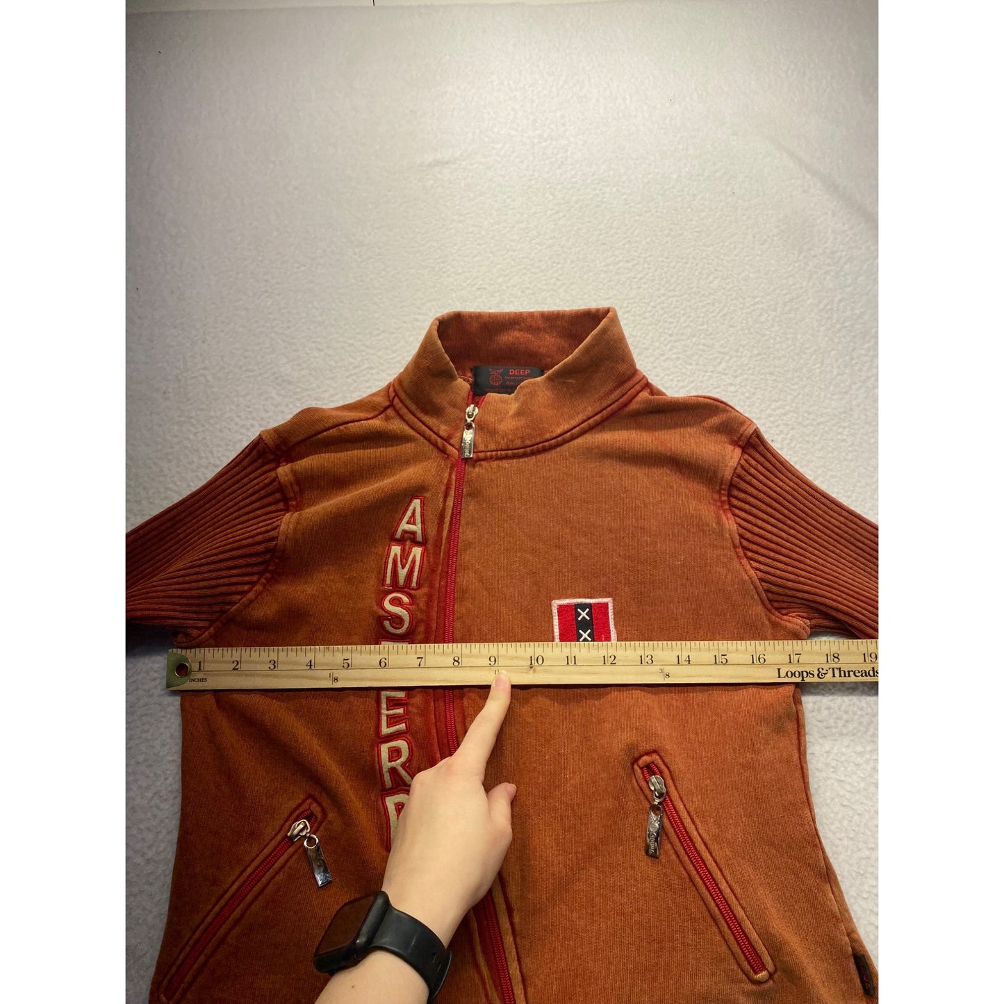 Amsterdam Orange Zip-Up Sweatshirt With Ribbed Sleeves & Embroidered Logo #7368