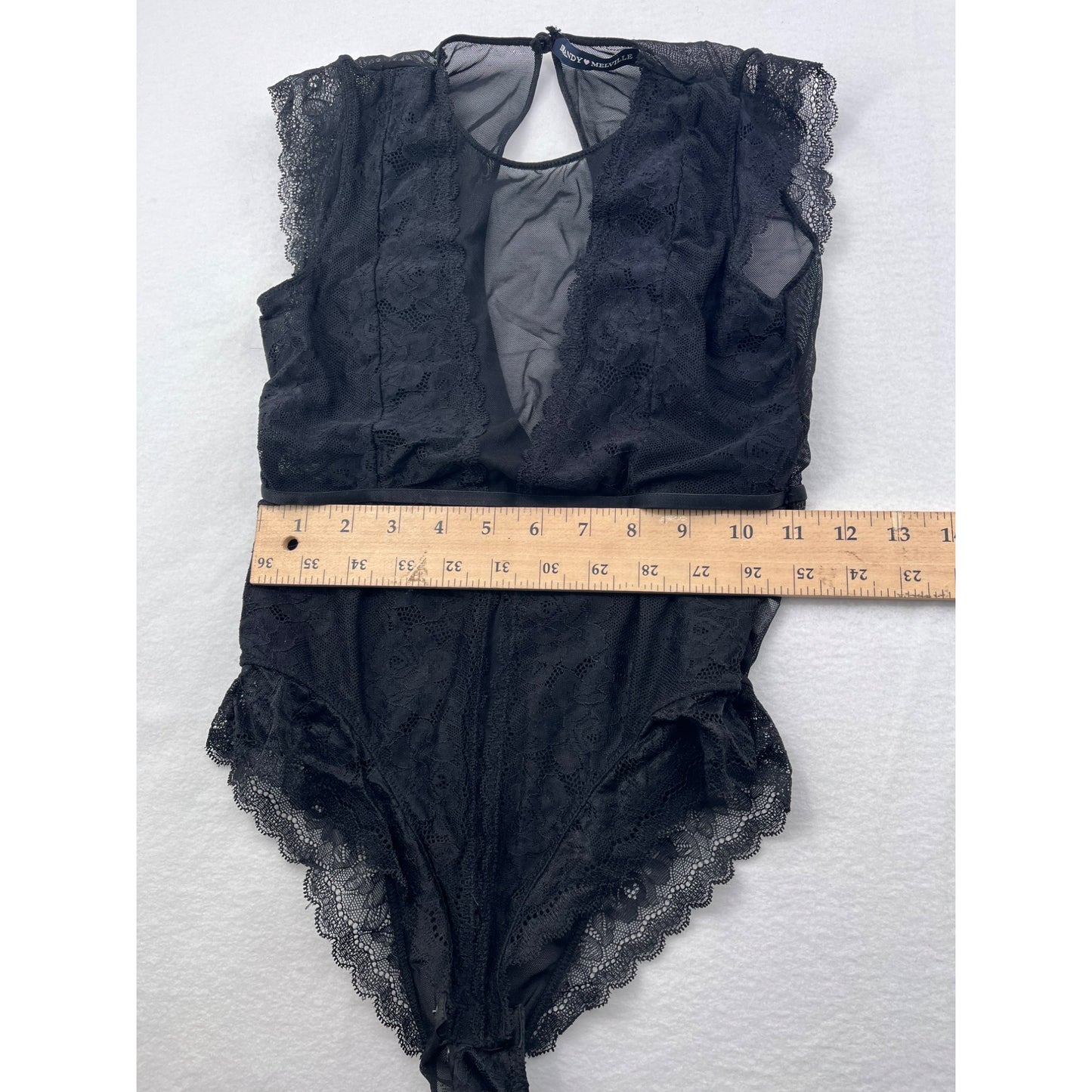 Brandy Melville Black Sheer Lace Bodysuit Women Lined Keyhole Back #6135