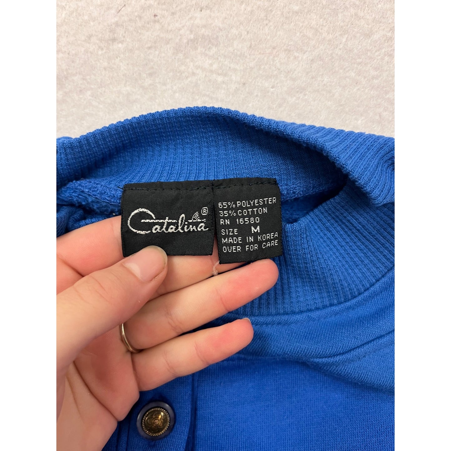 Vintage Blue Button-Up Crewneck Sweatshirt Womens M By Catalina #6836