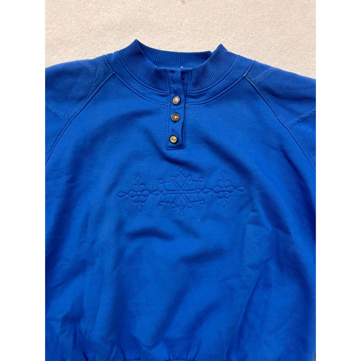 Vintage Blue Button-Up Crewneck Sweatshirt Womens M By Catalina #6836