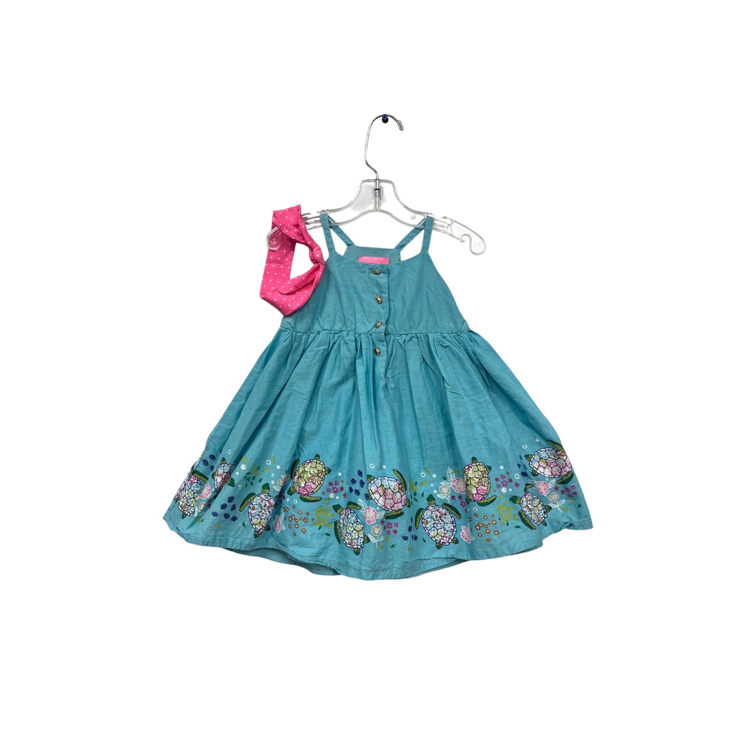 Isaac Mizrahi New York Girls Blue Turtle Print Dress With Pink Headband #748A