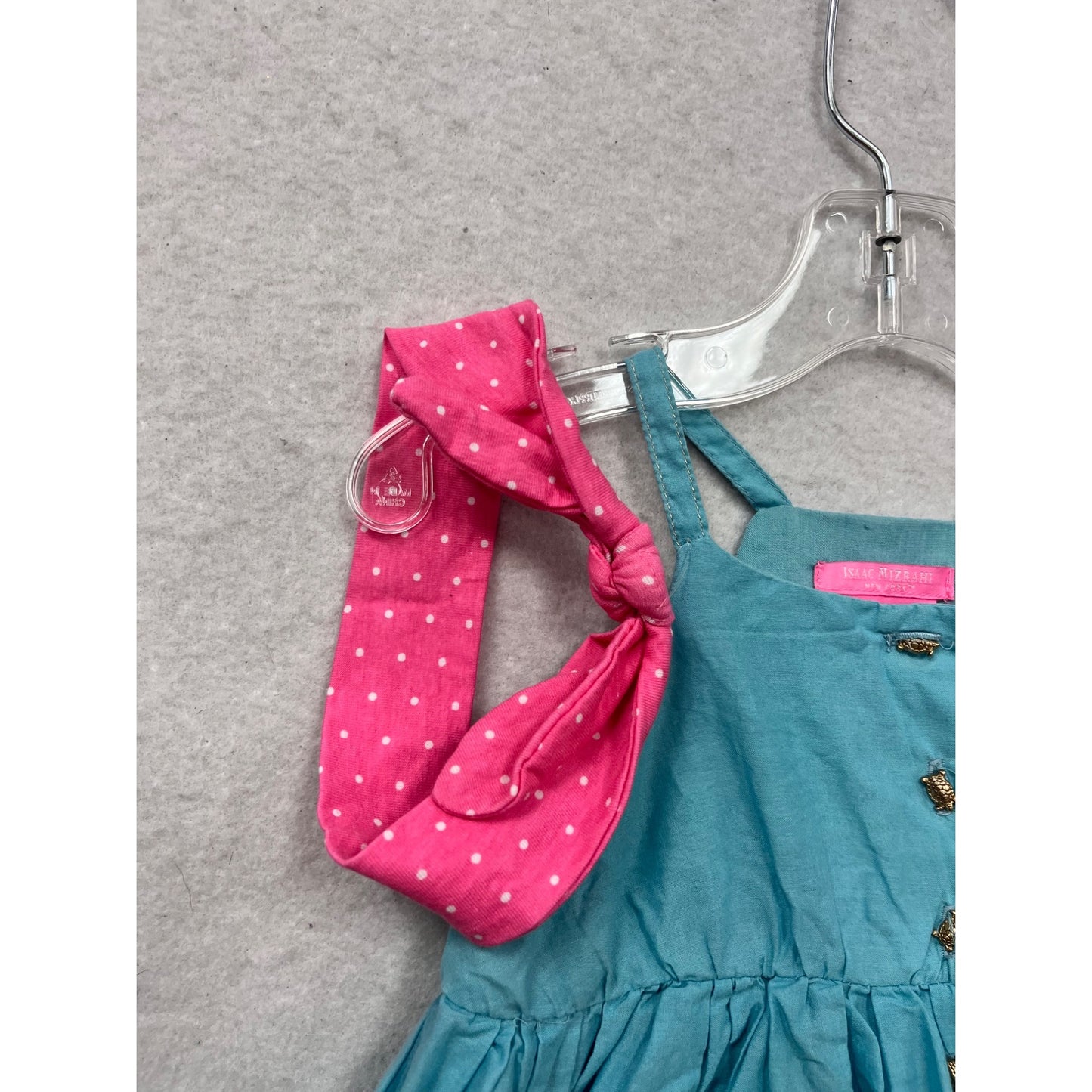 Isaac Mizrahi New York Girls Blue Turtle Print Dress With Pink Headband #748A