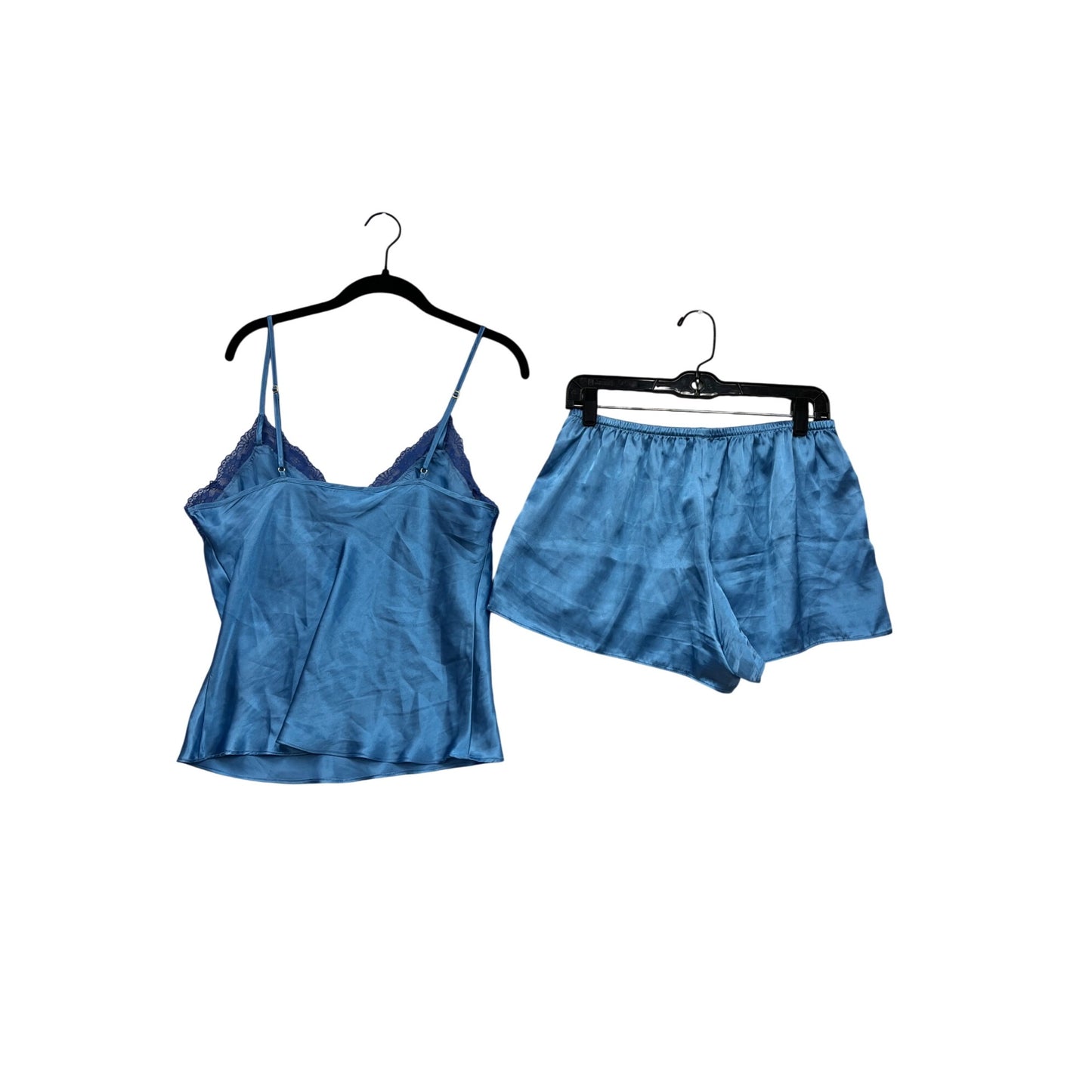 Womens Blue Linea Donatella Satin Pajama Set W/Lace Trim #8062