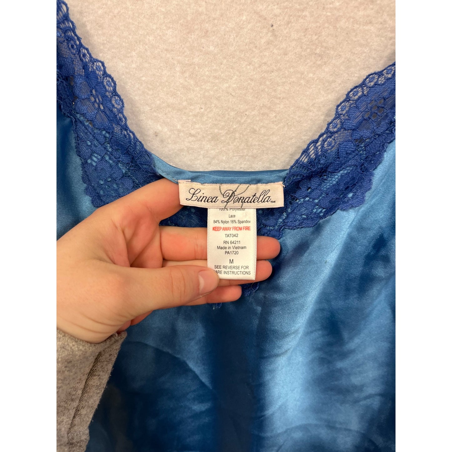 Womens Blue Linea Donatella Satin Pajama Set W/Lace Trim #8062