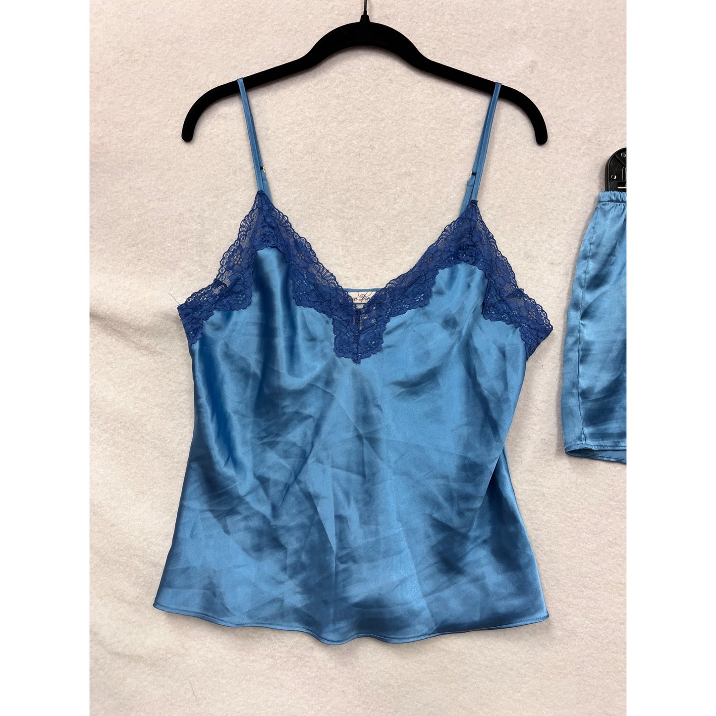 Womens Blue Linea Donatella Satin Pajama Set W/Lace Trim #8062