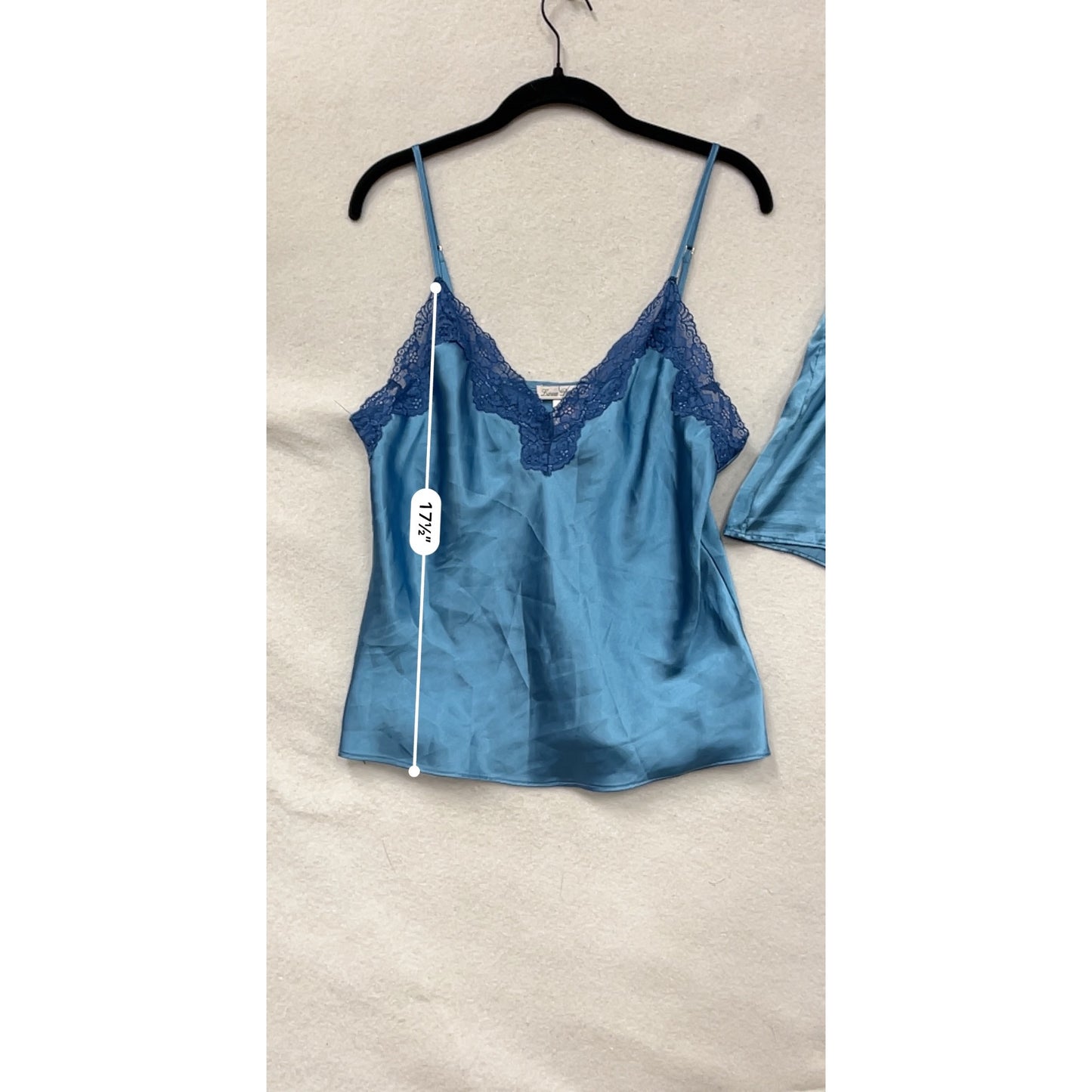 Womens Blue Linea Donatella Satin Pajama Set W/Lace Trim #8062