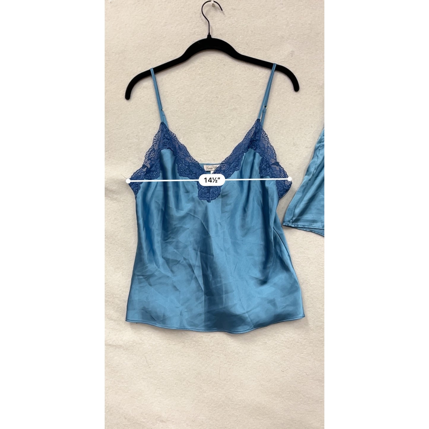 Womens Blue Linea Donatella Satin Pajama Set W/Lace Trim #8062