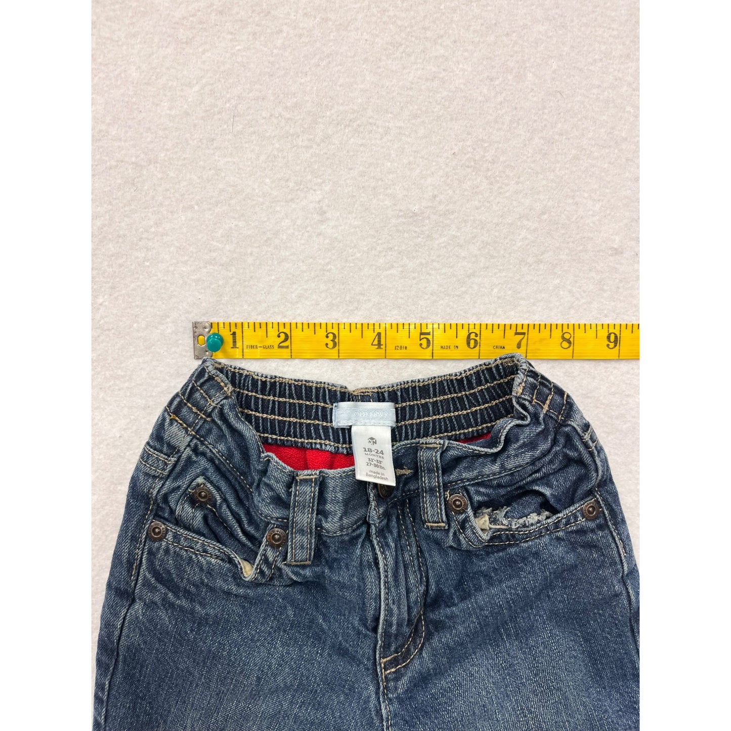 Old Navy Baby Denim Jeans With Adjustable Waist Elastic and Red Fleece Lining #6049