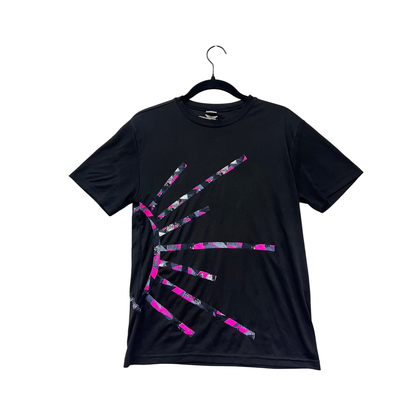 Youth Large Driequip Black T-Shirt With Pink & Gray Graphic Design #6898