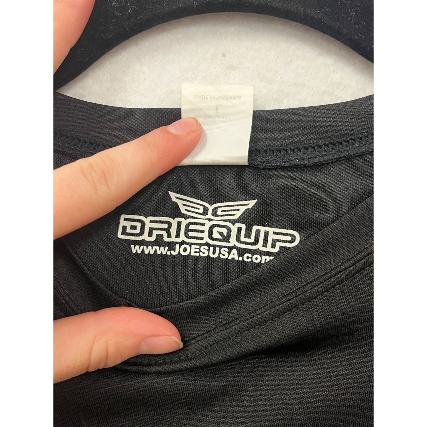 Youth Large Driequip Black T-Shirt With Pink & Gray Graphic Design #6898