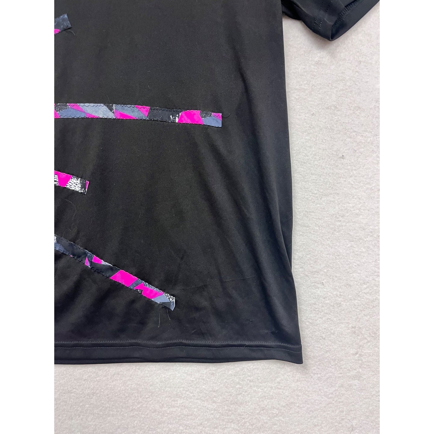 Youth Large Driequip Black T-Shirt With Pink & Gray Graphic Design #6898
