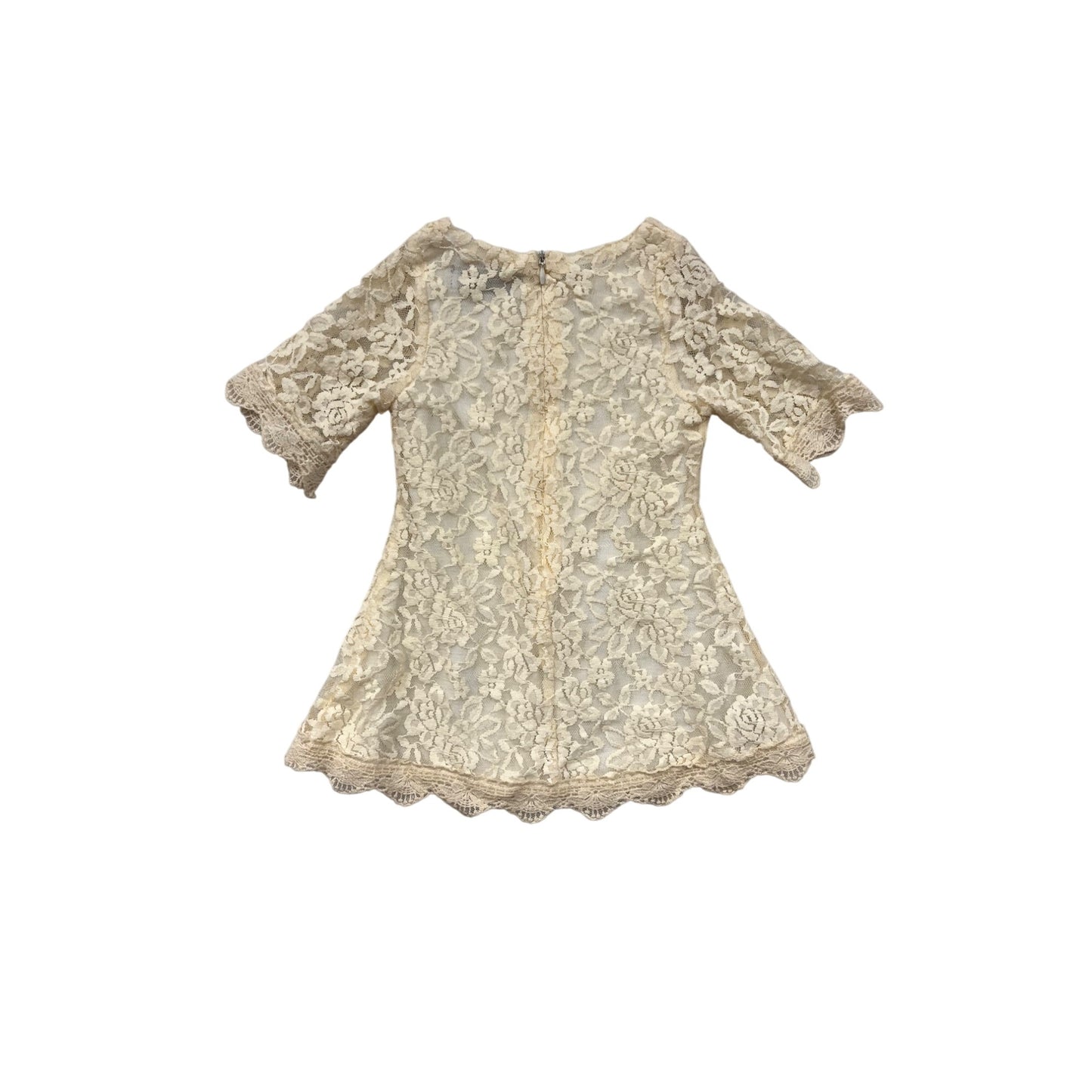 Girls Ivory Lace Dress By D. Lilies Collection Floral Pattern 3/4 Sleeves Back Zipper Closure Size 5-6 #6921