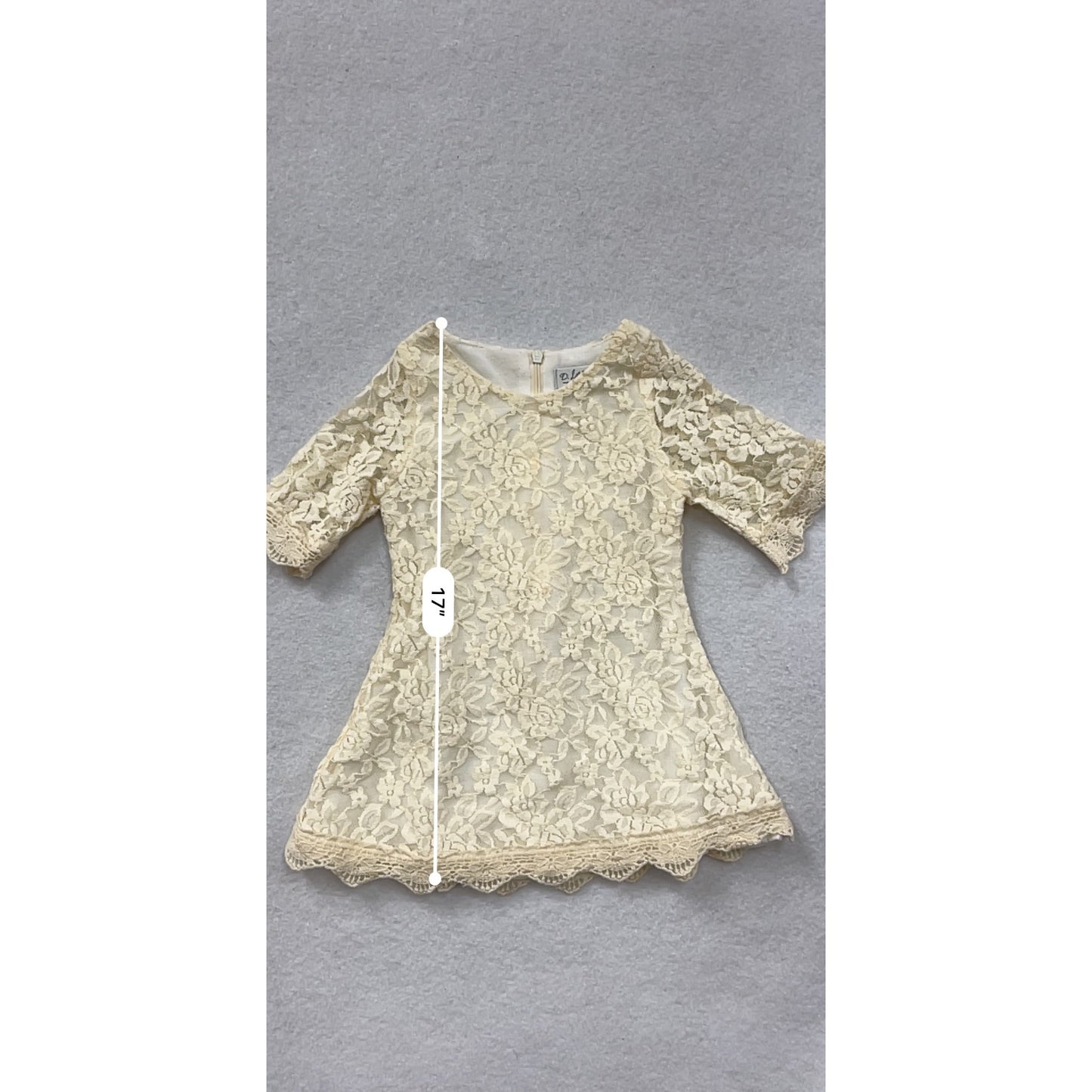 Girls Ivory Lace Dress By D. Lilies Collection Floral Pattern 3/4 Sleeves Back Zipper Closure Size 5-6 #6921