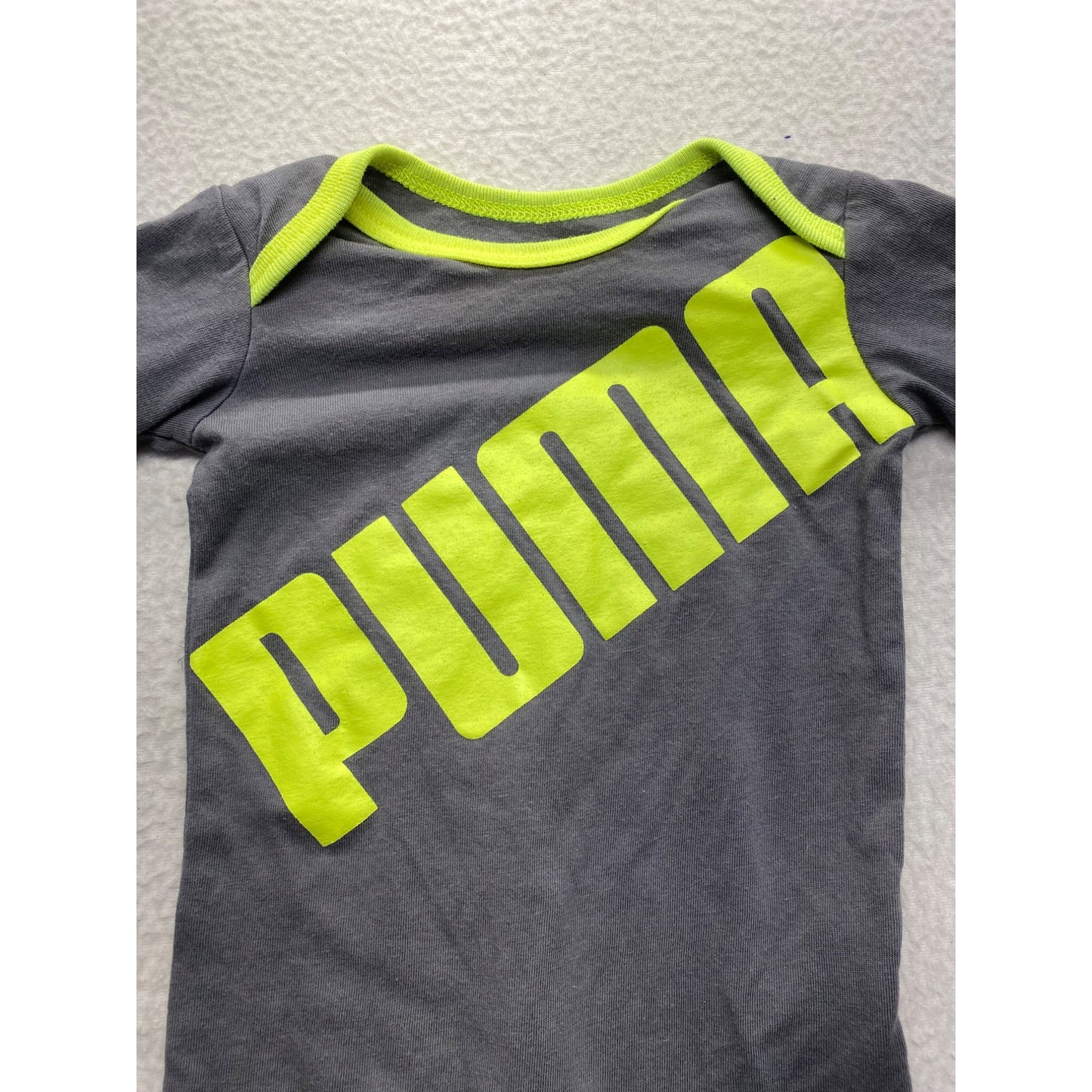 Puma Infant Footed Onesie Gray/Neon Green Long Sleeve #7163