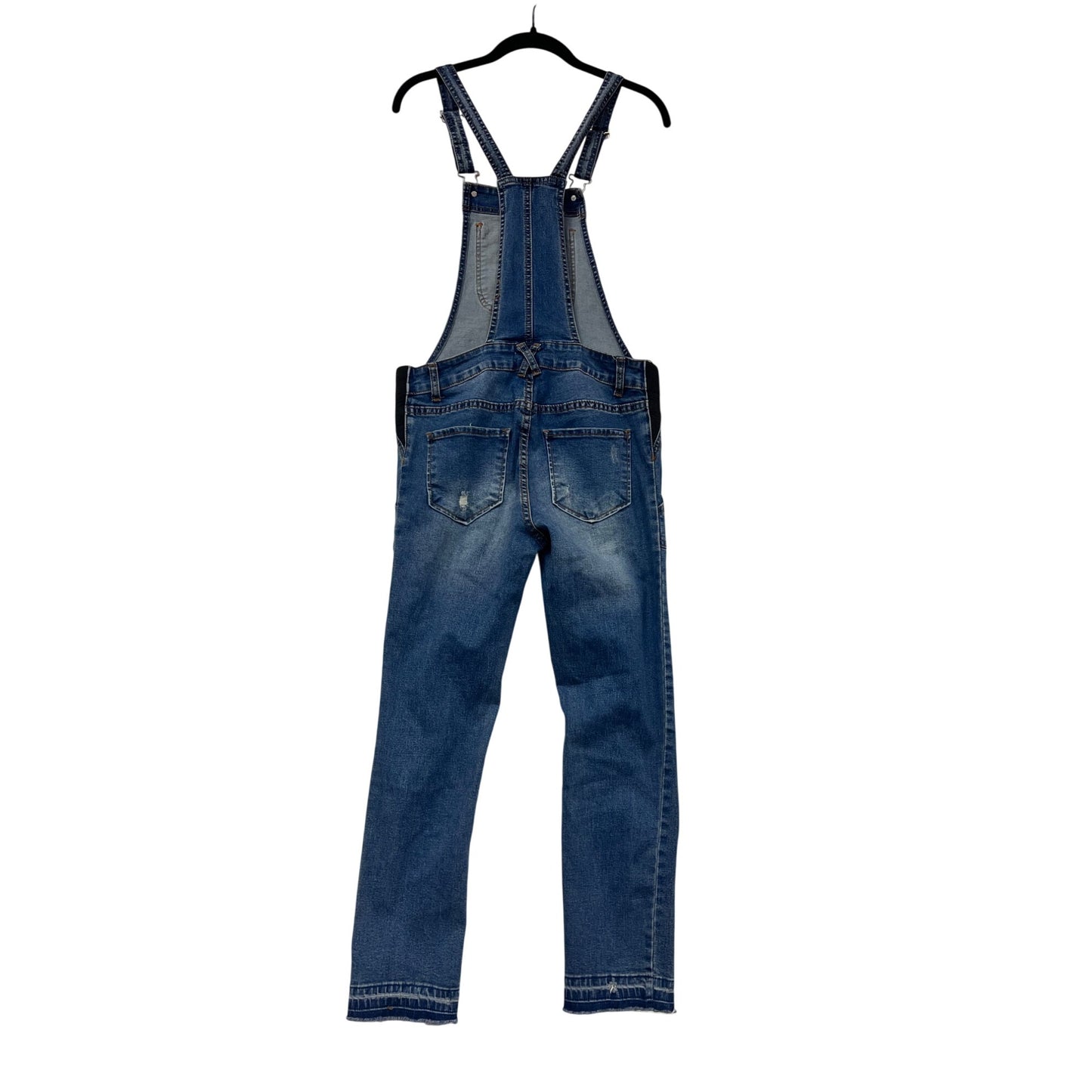 Womens Blue Distressed Denim Maternity Friendly Overalls Small By Roolee #8154