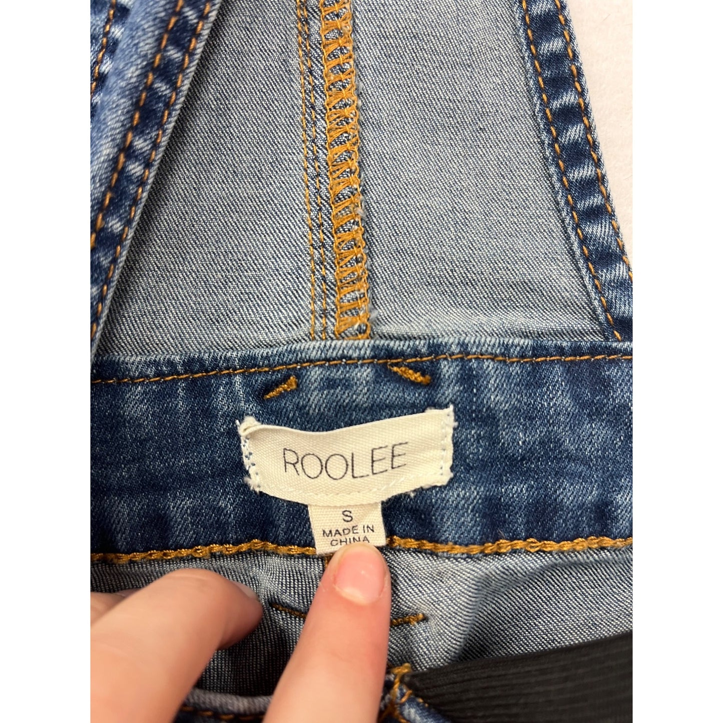 Womens Blue Distressed Denim Maternity Friendly Overalls Small By Roolee #8154