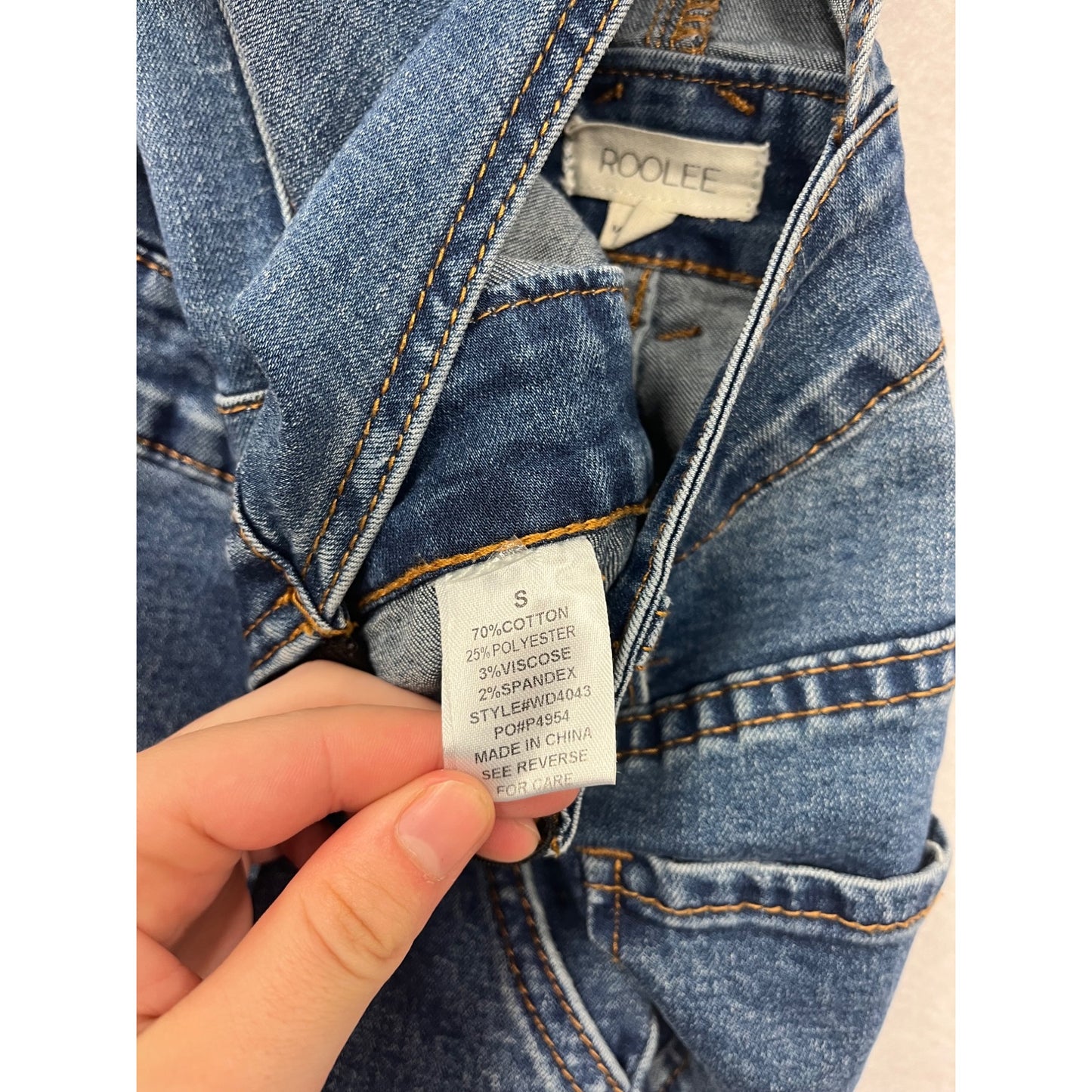 Womens Blue Distressed Denim Maternity Friendly Overalls Small By Roolee #8154