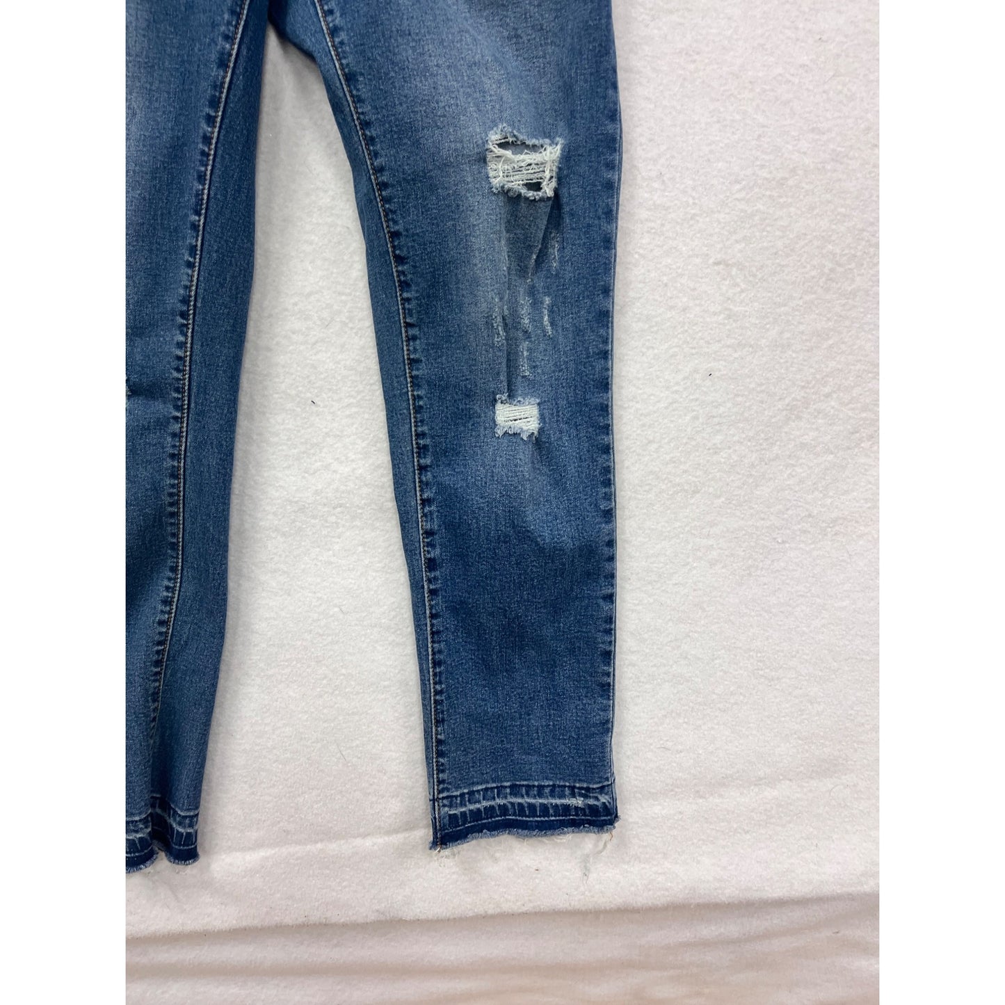Womens Blue Distressed Denim Maternity Friendly Overalls Small By Roolee #8154