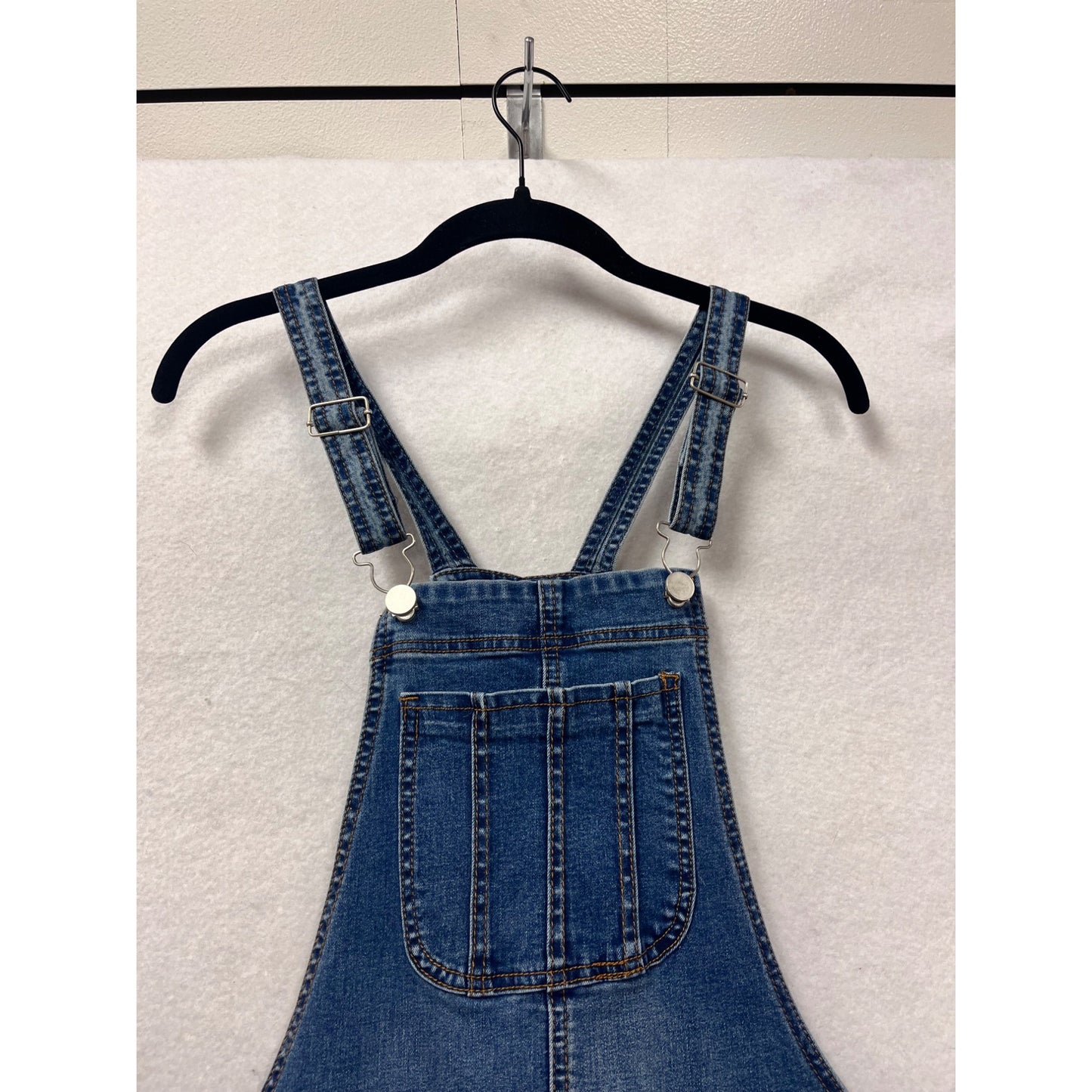 Womens Blue Distressed Denim Maternity Friendly Overalls Small By Roolee #8154