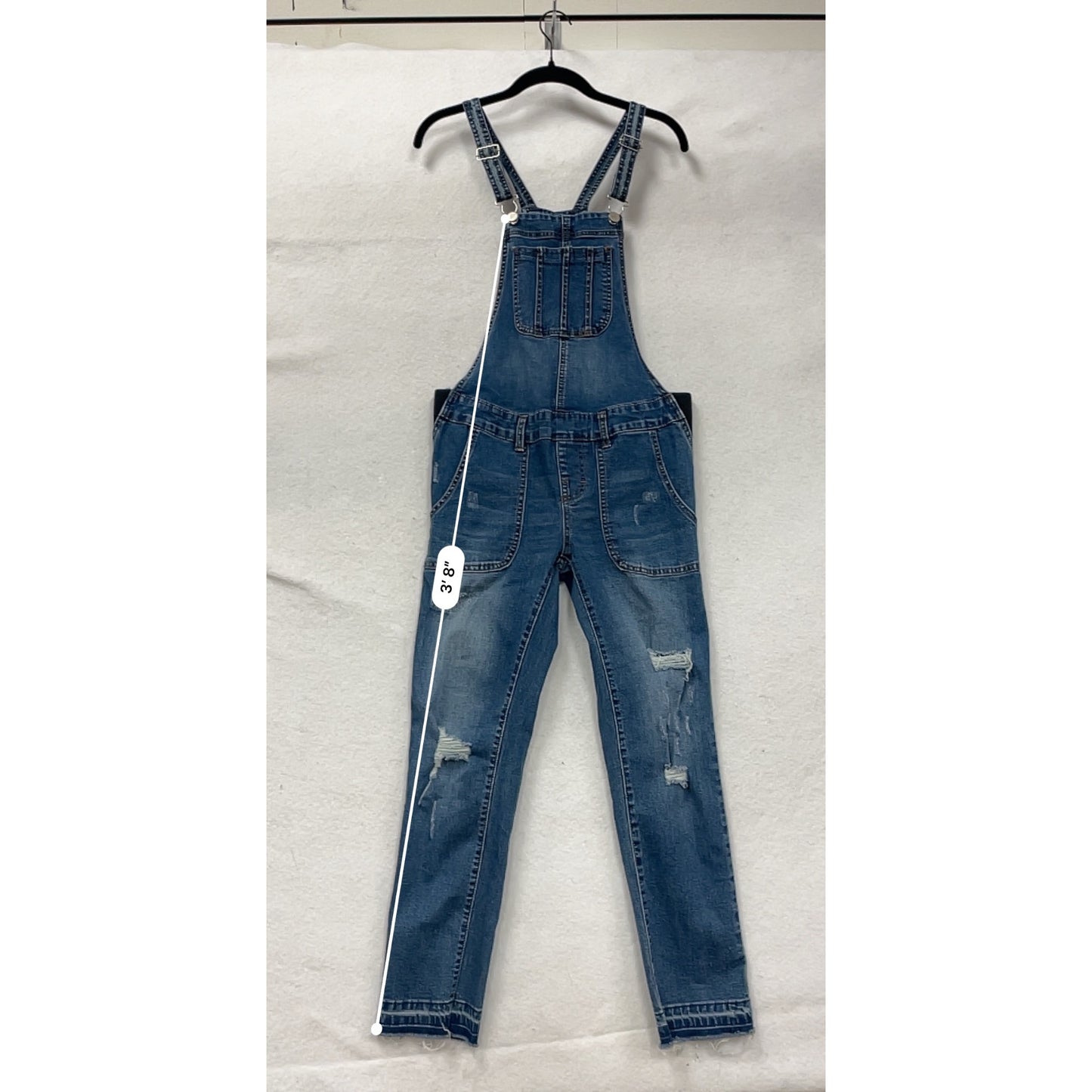 Womens Blue Distressed Denim Maternity Friendly Overalls Small By Roolee #8154