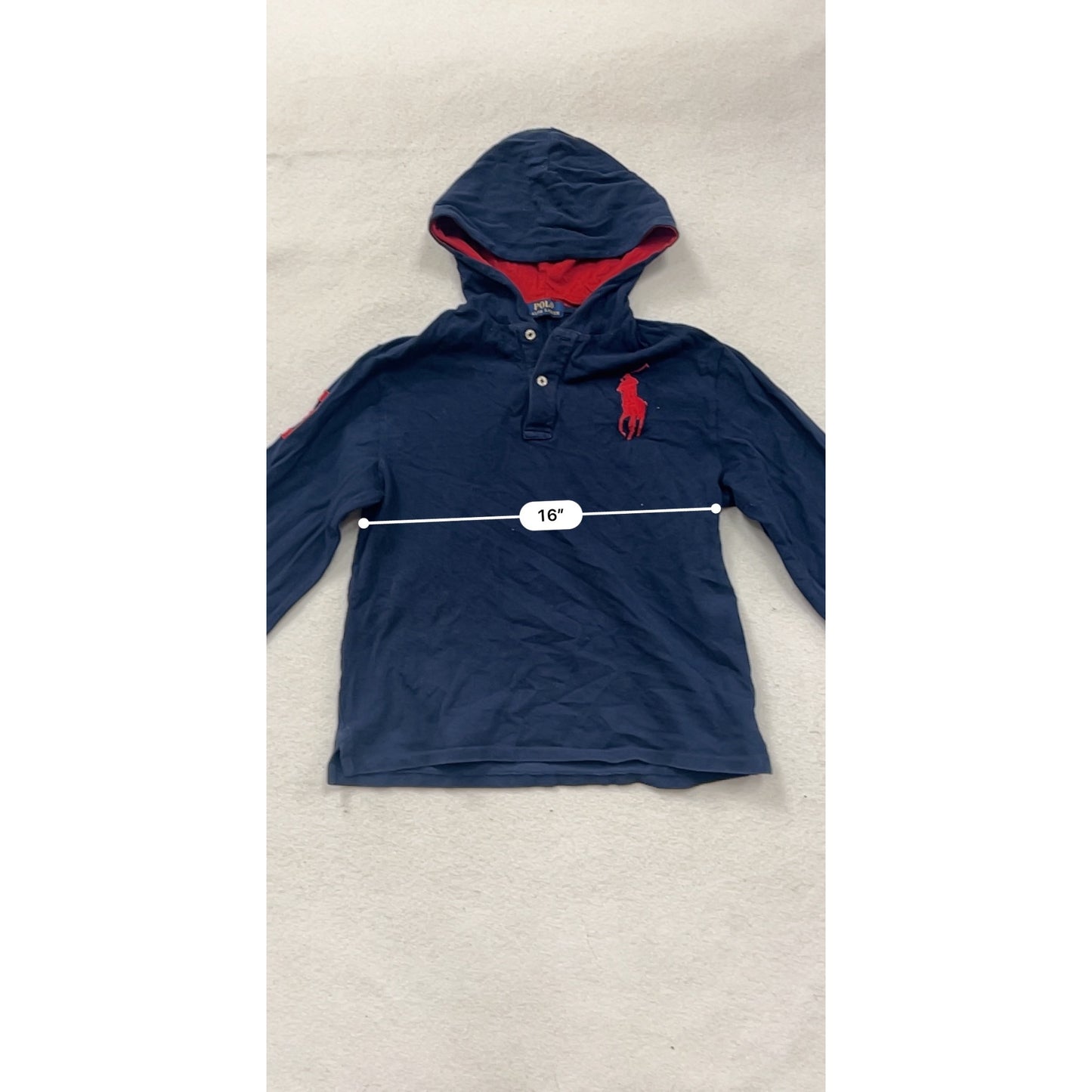 Boys Large Polo Ralph Lauren Navy Hoodie With Red Accents & Embroidered Logo #8879