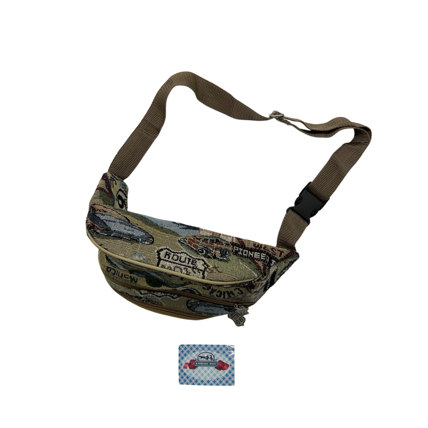 Vintage-Style Route 66 Tapestry Fanny Pack With Adjustable Strap & Zipper Compartments #6647