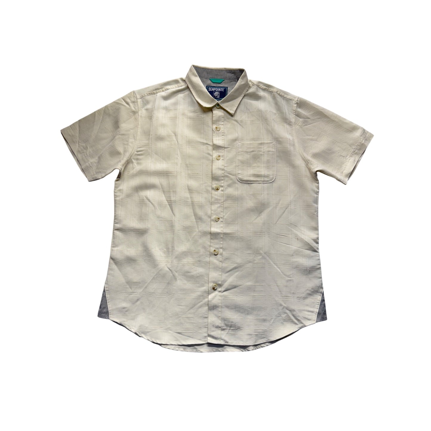 Seapointe Short Sleeve Beige Button-Up Shirt Size M #7999