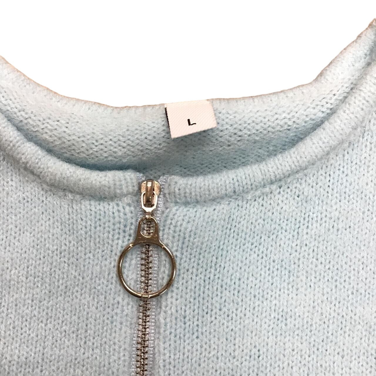 Colorblock Knit Sweater With Blue White & Black Design Ring Zipper Detail Size L #944