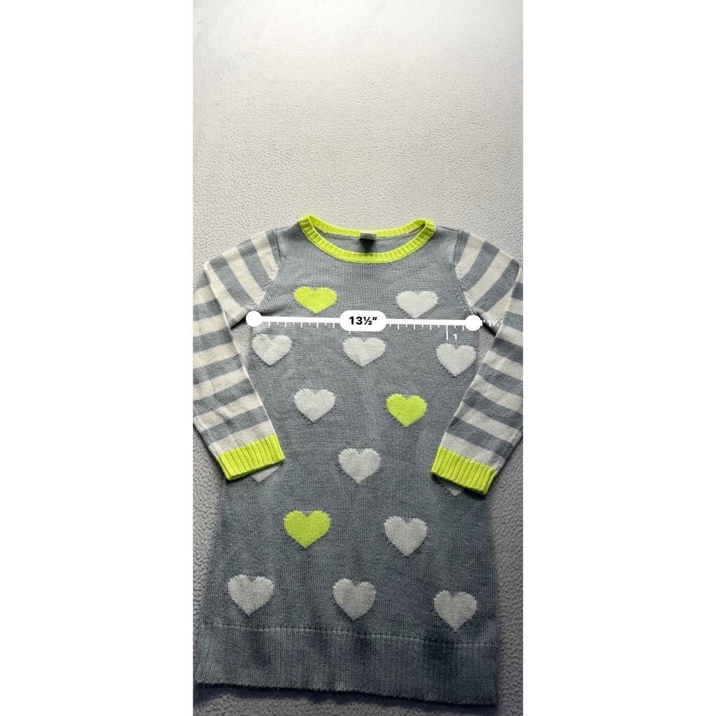 Gymboree Heart Print Gray Sweater Dress With Striped Sleeves Size 14 266B