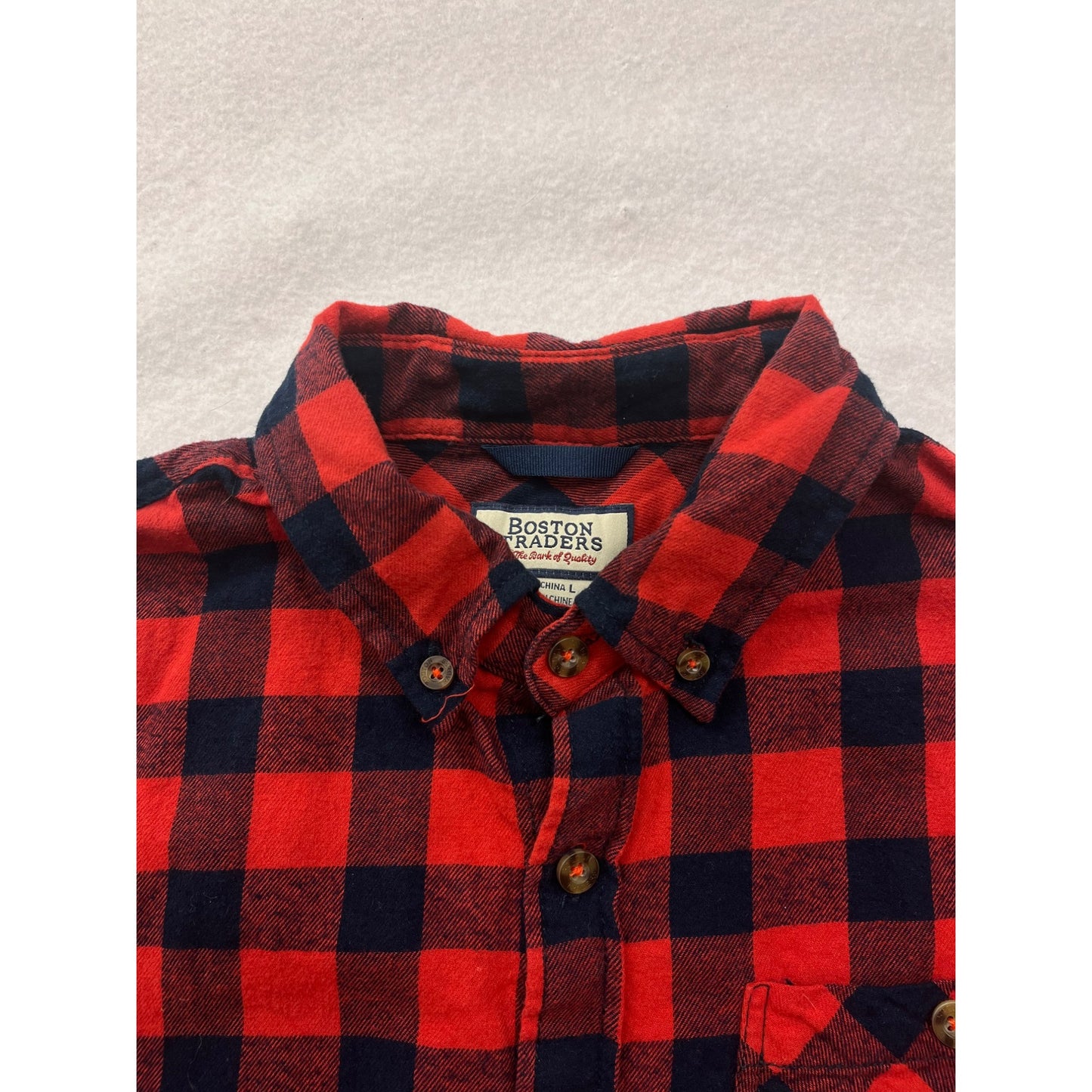 Men’s Boston Traders Red & Black Plaid Long Sleeve Flannel #2991