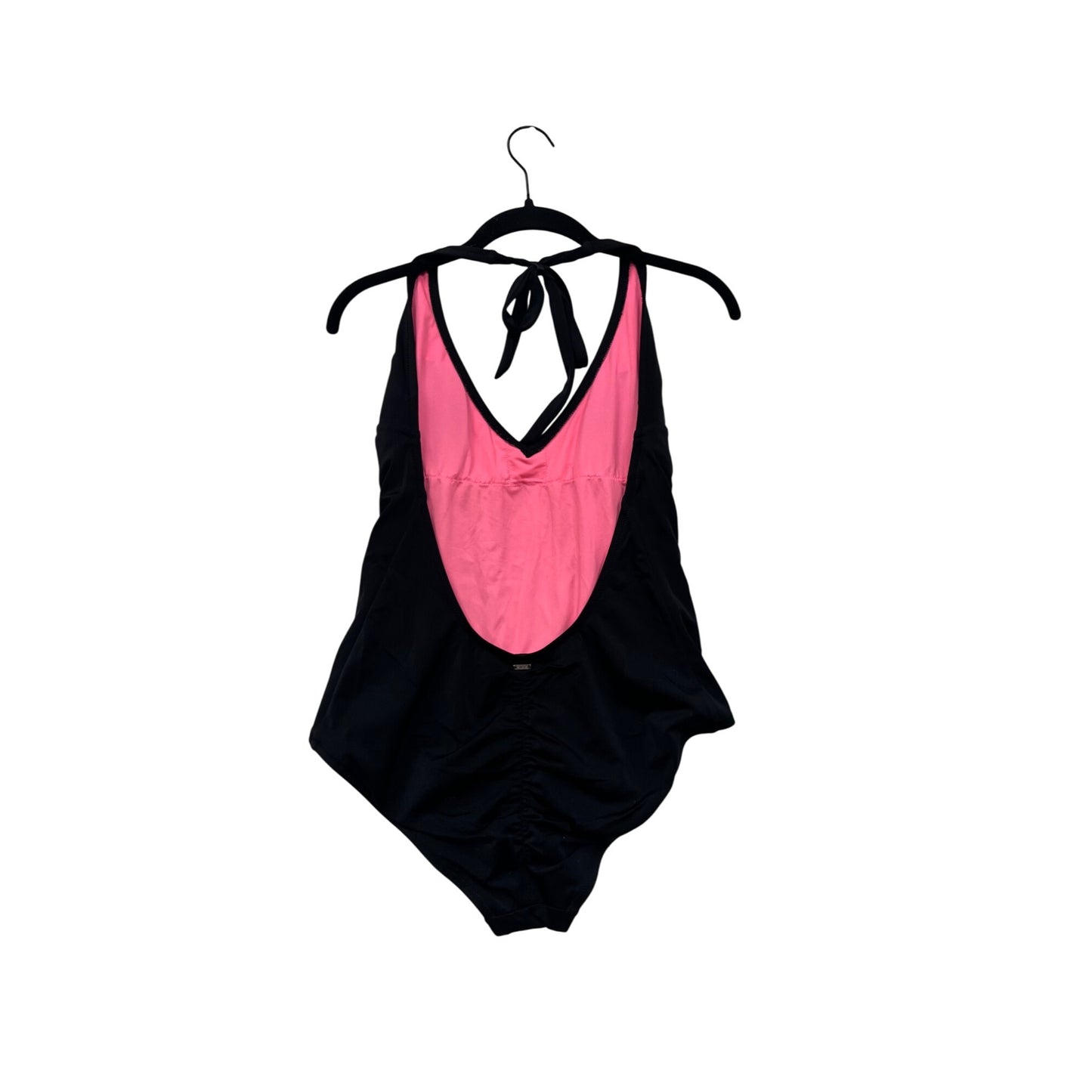 Black Halter One-Piece Swimsuit With Pink Lining Womens Size L By PINK #59A