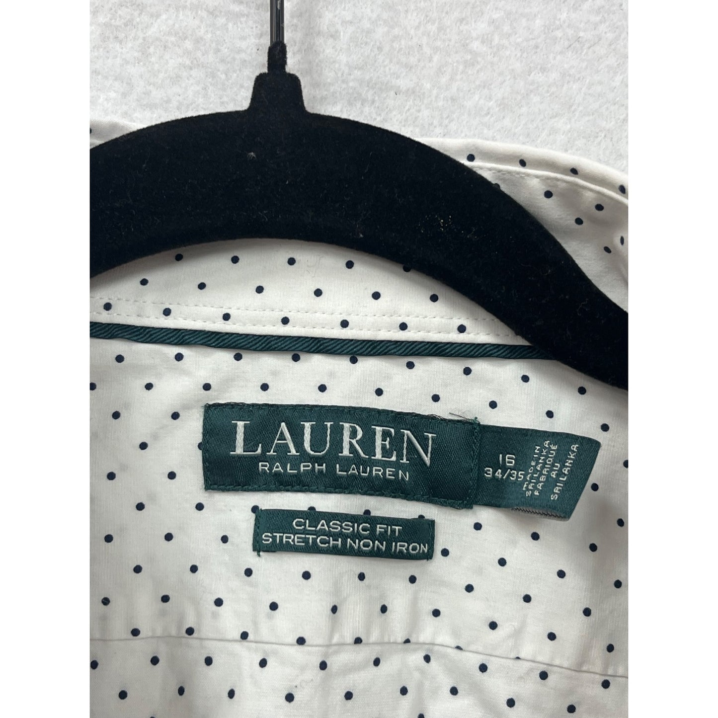 Lauren Ralph Lauren Mens Classic Fit White Button-Up Shirt With Navy Polka Dots Size 16 #6914