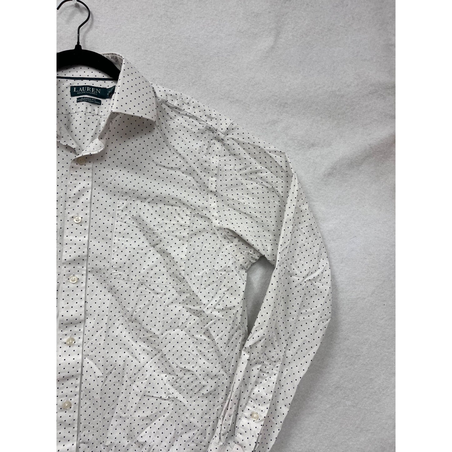 Lauren Ralph Lauren Mens Classic Fit White Button-Up Shirt With Navy Polka Dots Size 16 #6914