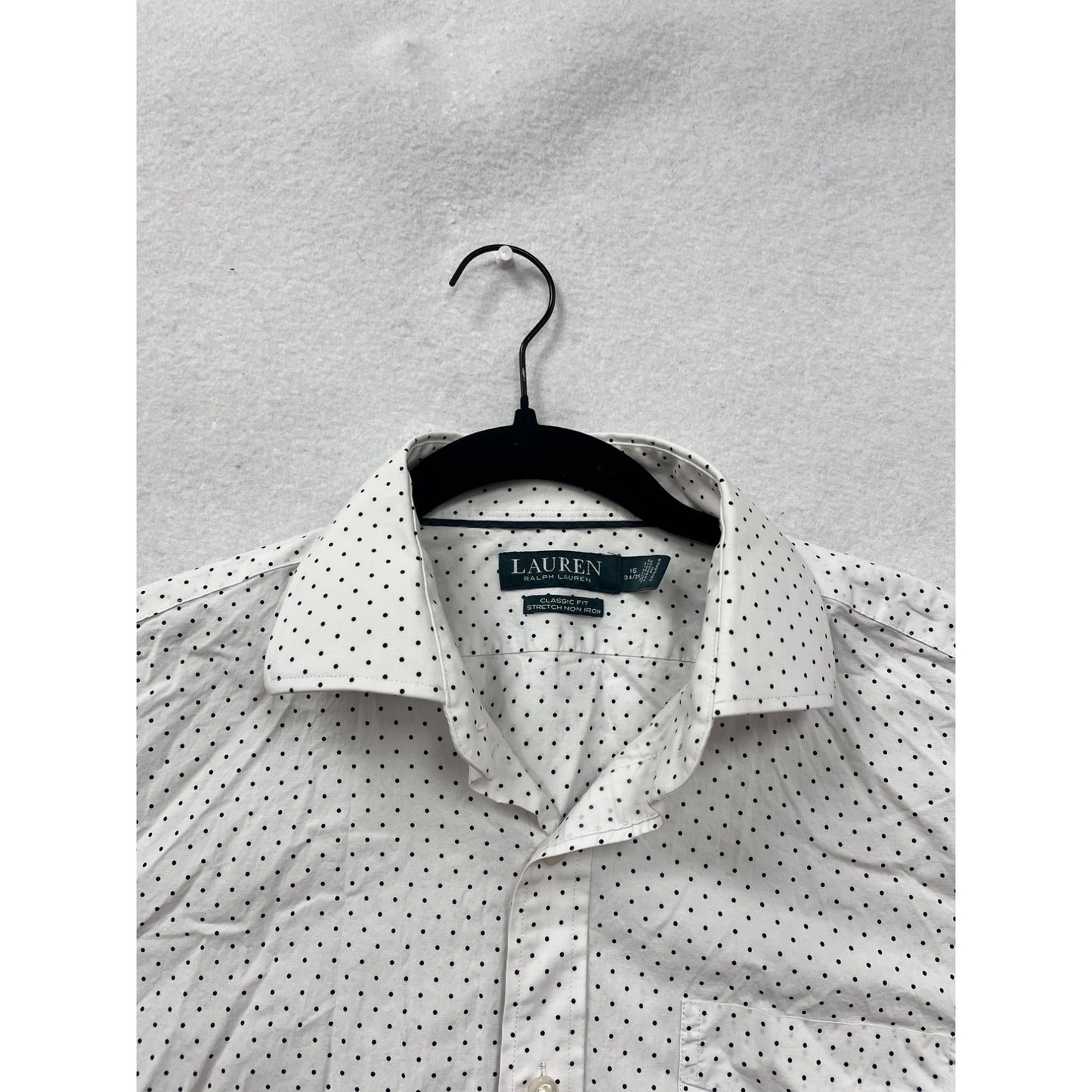 Lauren Ralph Lauren Mens Classic Fit White Button-Up Shirt With Navy Polka Dots Size 16 #6914