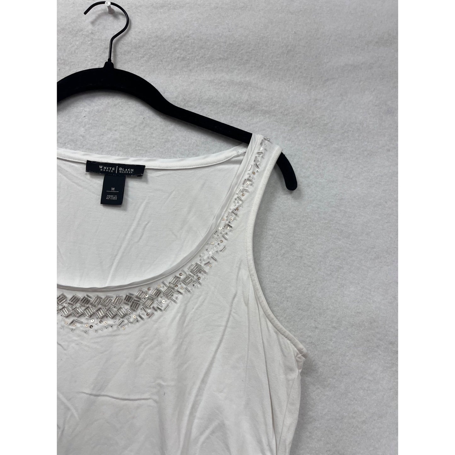 Women’s Medium White House Black Market White Embellished Scoop Neck Tank Top #6734