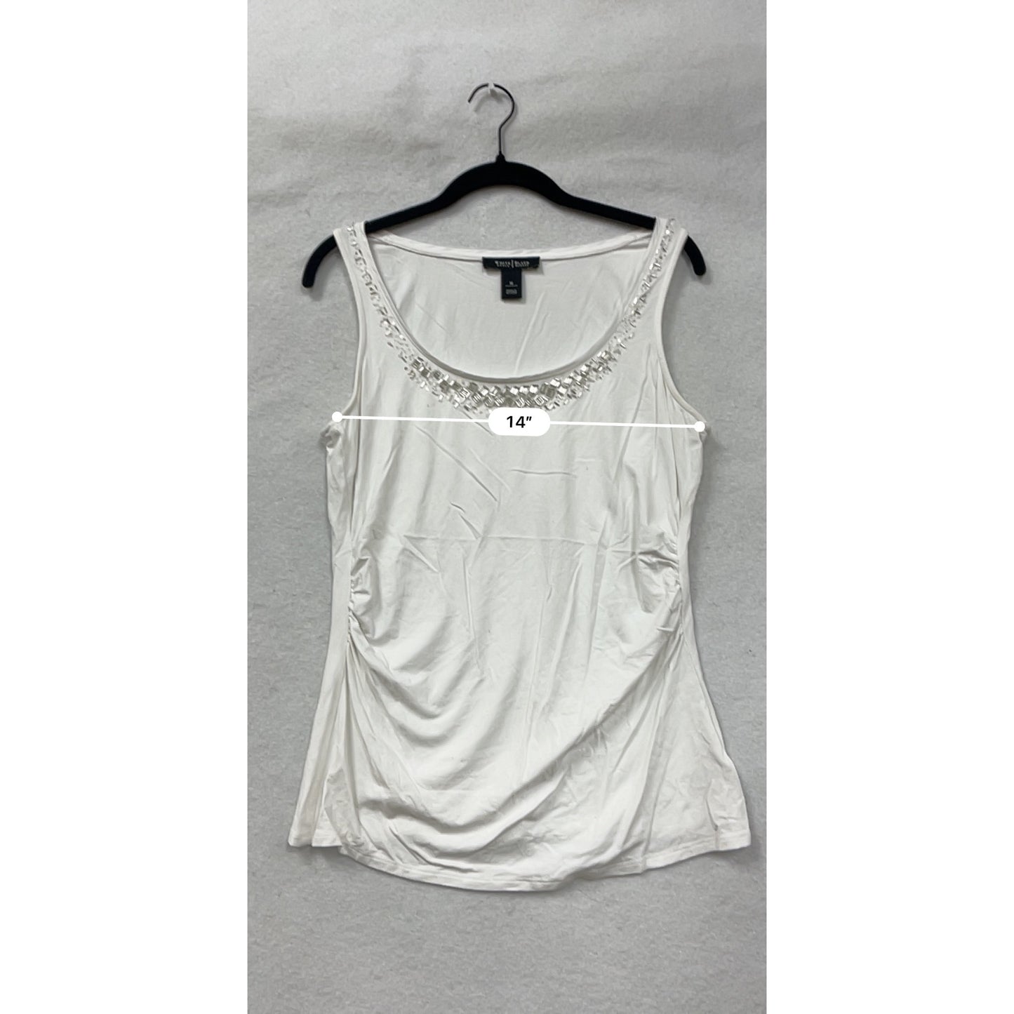 Women’s Medium White House Black Market White Embellished Scoop Neck Tank Top #6734