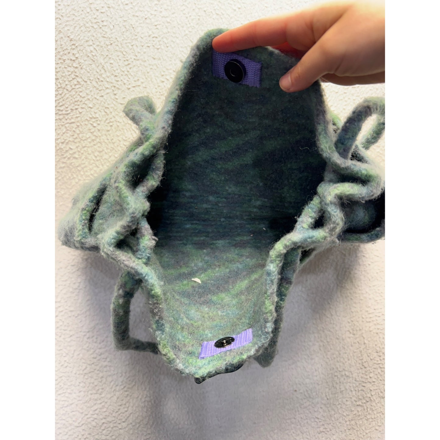 Handmade Wool Shoulder Bag With Button Closure#7613