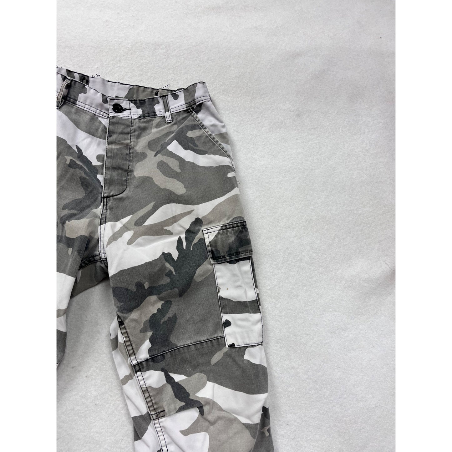 Mens Small Camo Cargo Pants Adjustable Waist Drawstring #8994