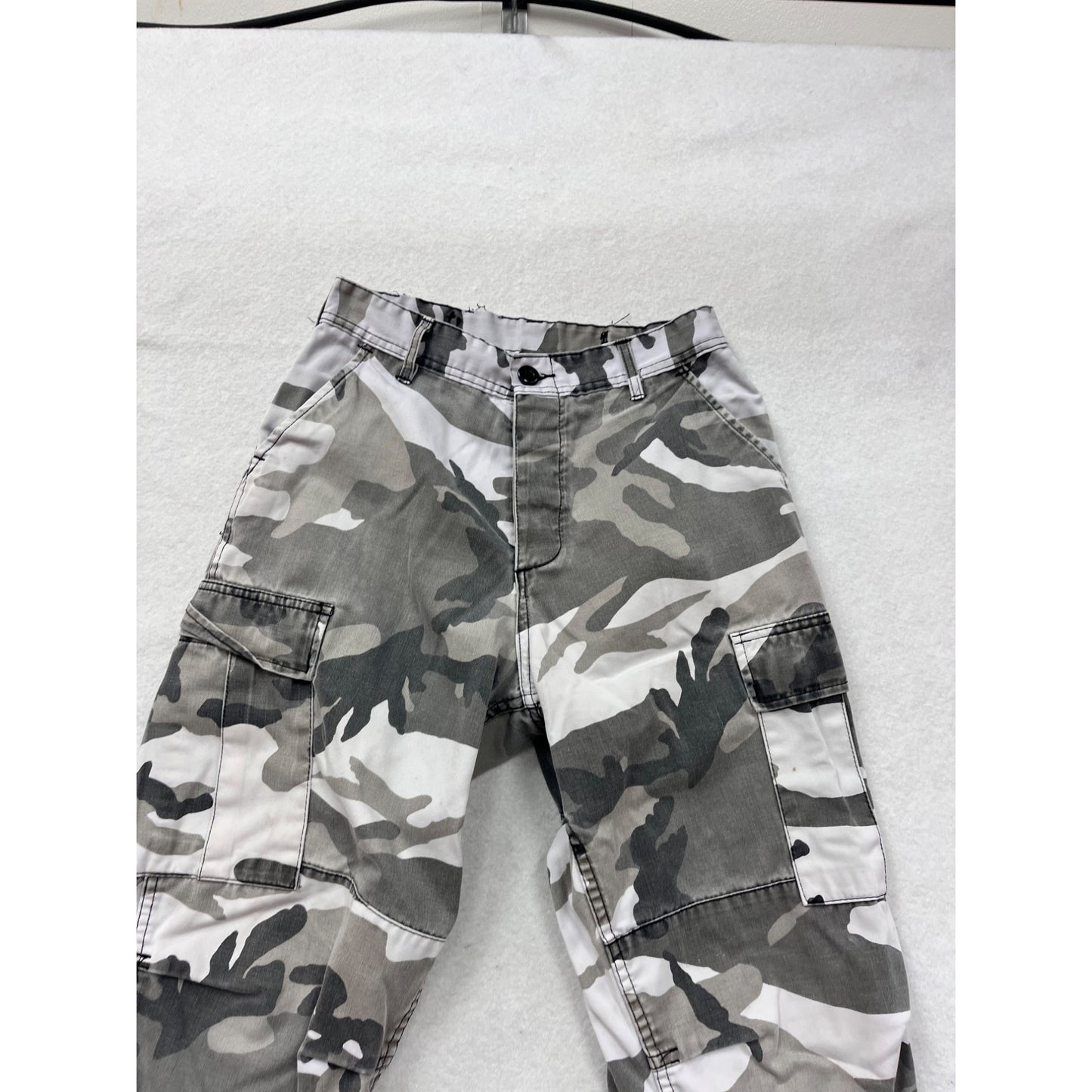 Mens Small Camo Cargo Pants Adjustable Waist Drawstring #8994