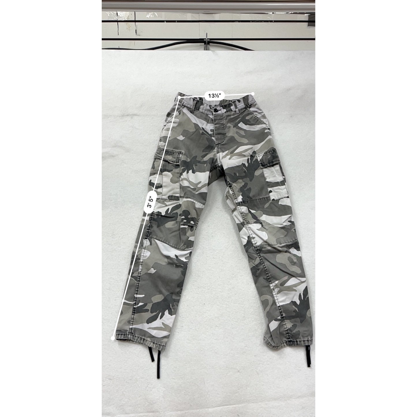 Mens Small Camo Cargo Pants Adjustable Waist Drawstring #8994